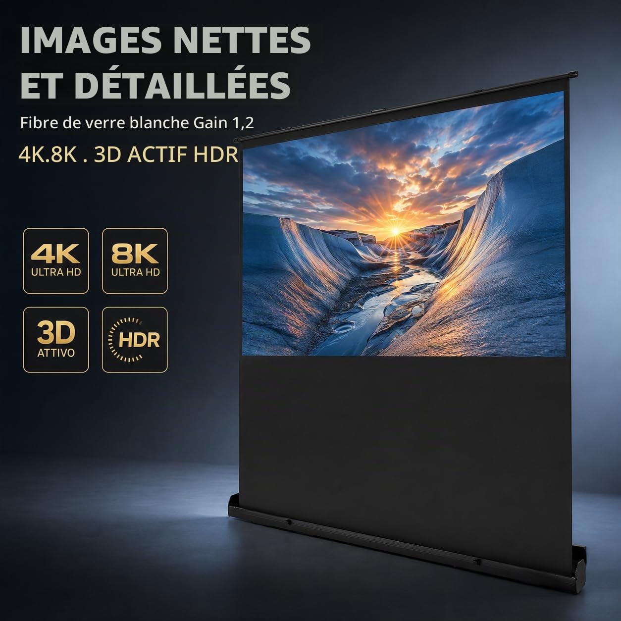Écran de projection HD 80" sur pied - Blanc mat - Rétractable - Pour la maison et l'école - 16:9 - 170 x 100 cm