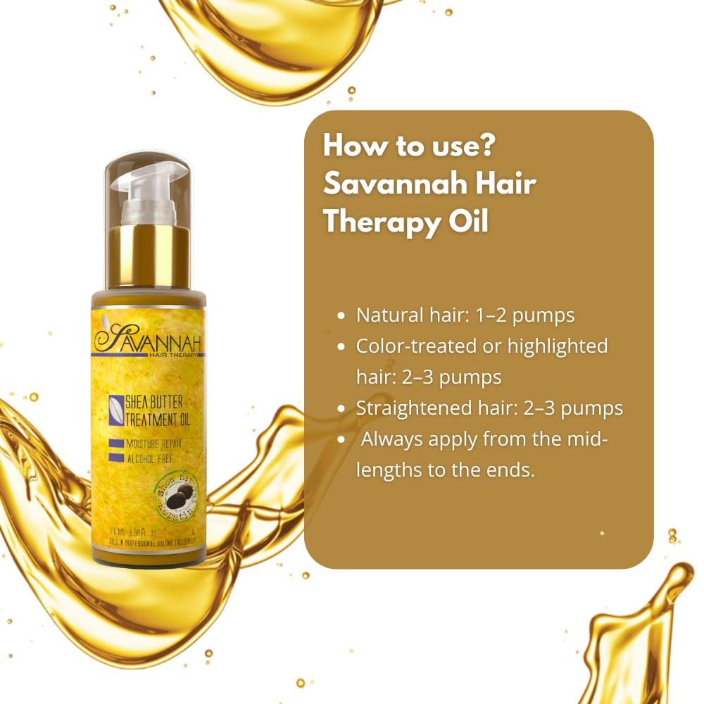 Savannah Hair Therapy Hair Oil with Shea Butter & Keratin- Restore, Revive, Nourish for Dry, Damaged & Color Treated Hair, 3.38 Fl Oz/100 ml - Image 4