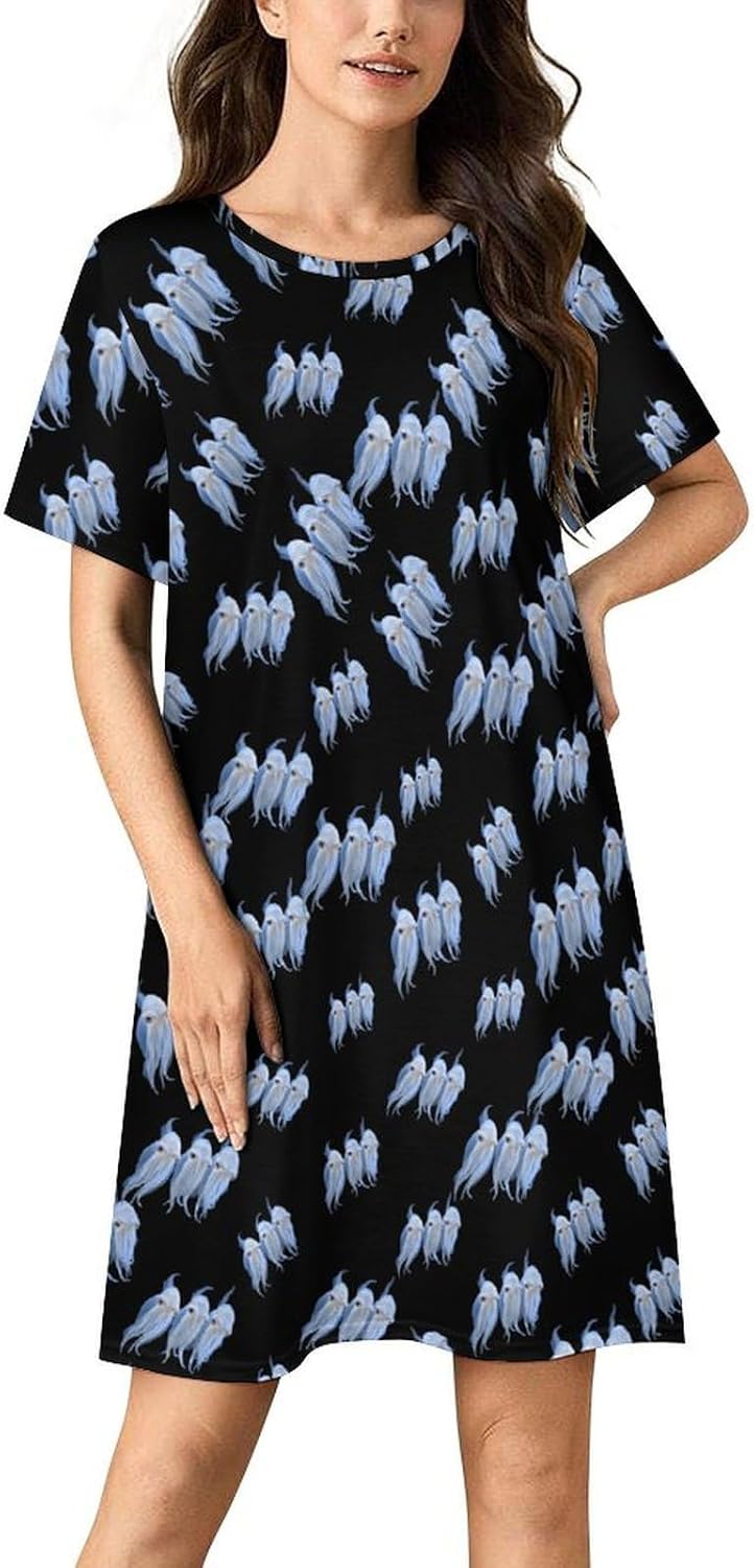Three White Cuttlefish Nightgowns for Women Short Sleeve Sleep Dress Casual Sleepshirt Night Gowns Pajamas