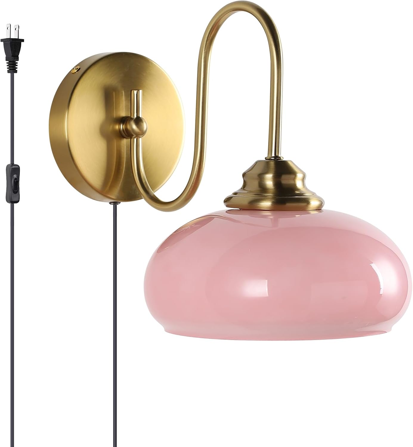 KCO Lighting Pink Wall Sconce Plug in Gold Vintage Bathroom Vanity Light Fixture Nordic Wall Lamp Plug in Mid Century Modern Wall Sconce for Bedroom