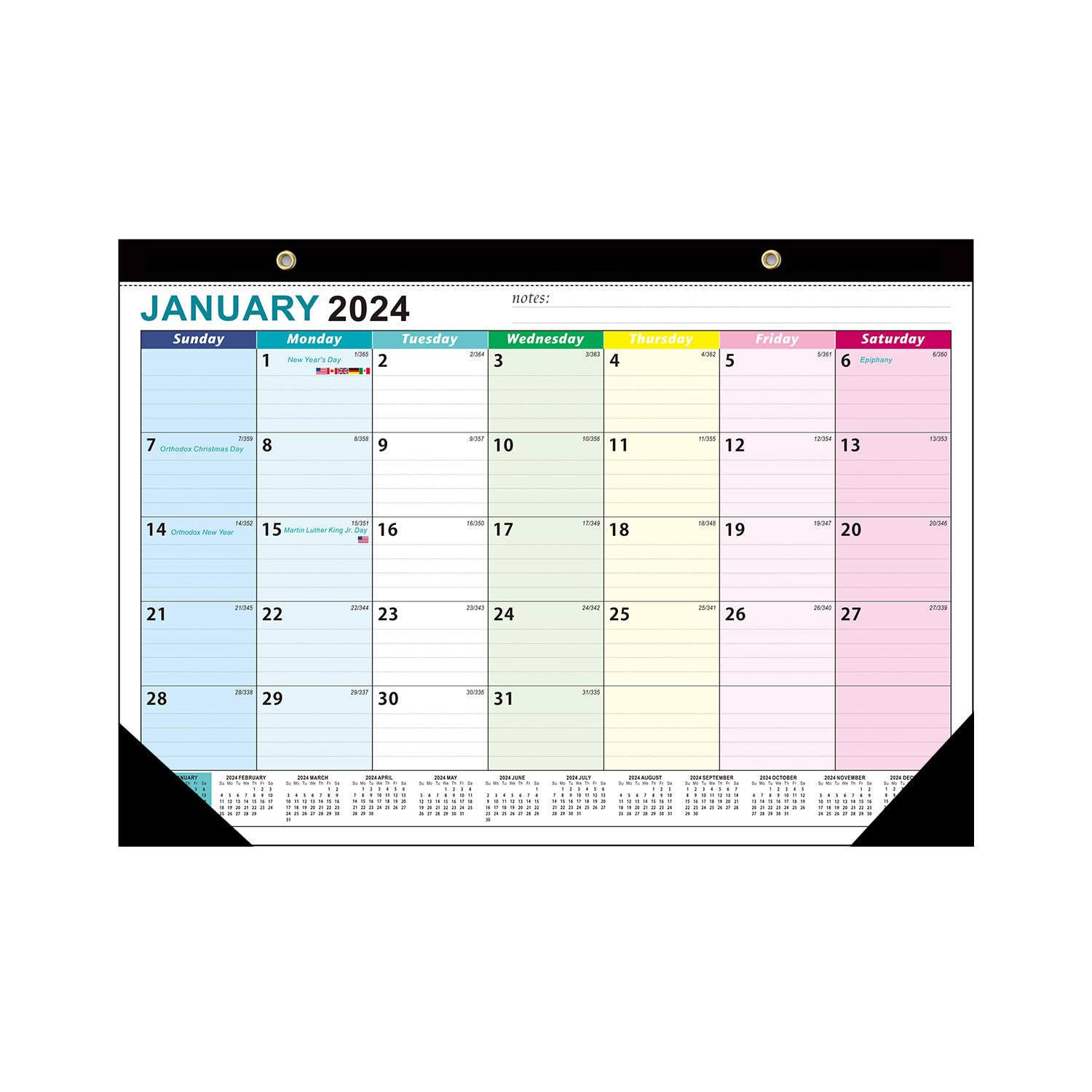 Tomovely2024 Wall Calendar - Wall Calendar 2024 from Jan. 2024 - Dec. 2024, 14.7" x 11.5", 2024 Calendar with 12 Months, Twin-wire Binding- Perfect for Arranging Your Daily Life