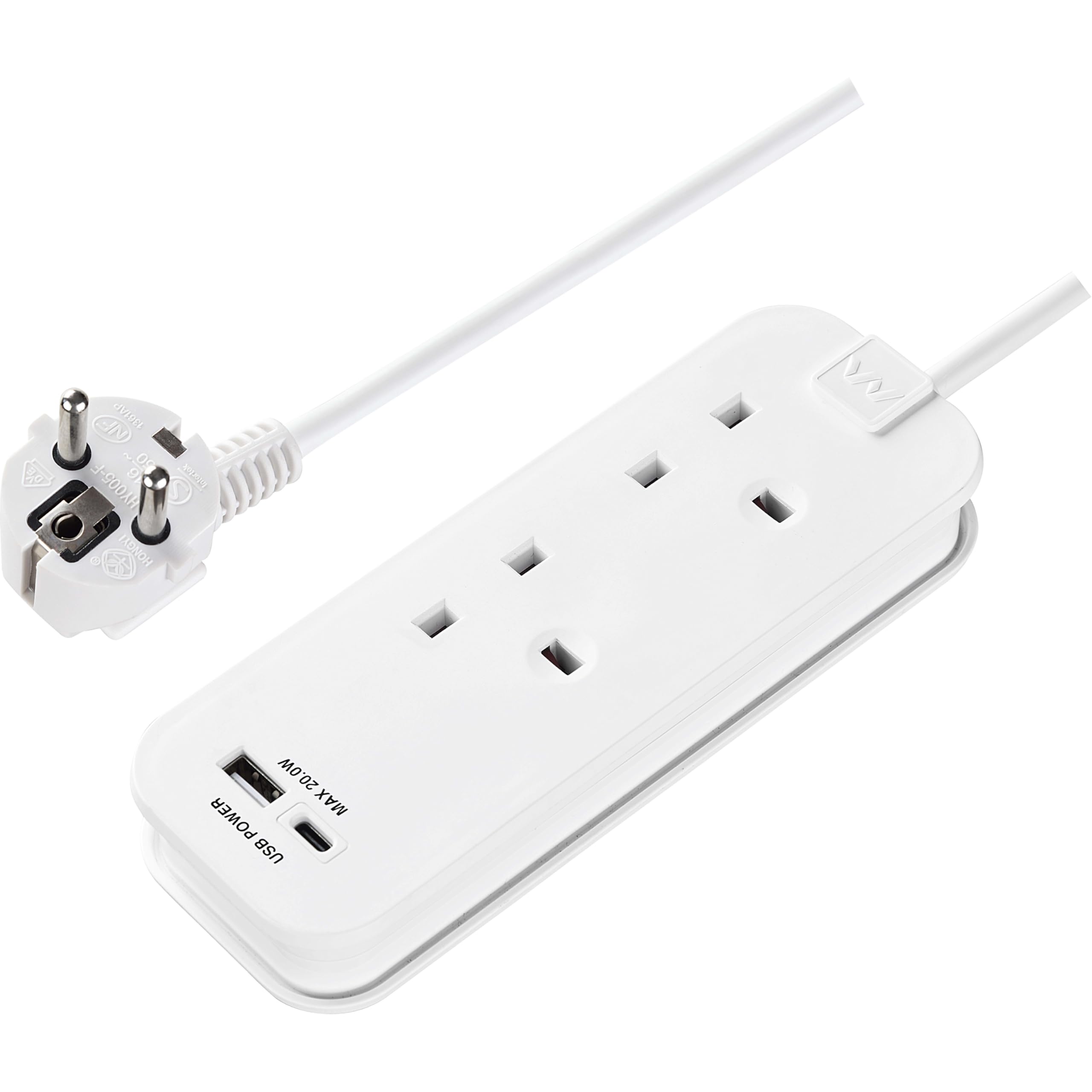 Masterplug White 13A 2 Socket Travel Extension Lead With Usb, 0.45M