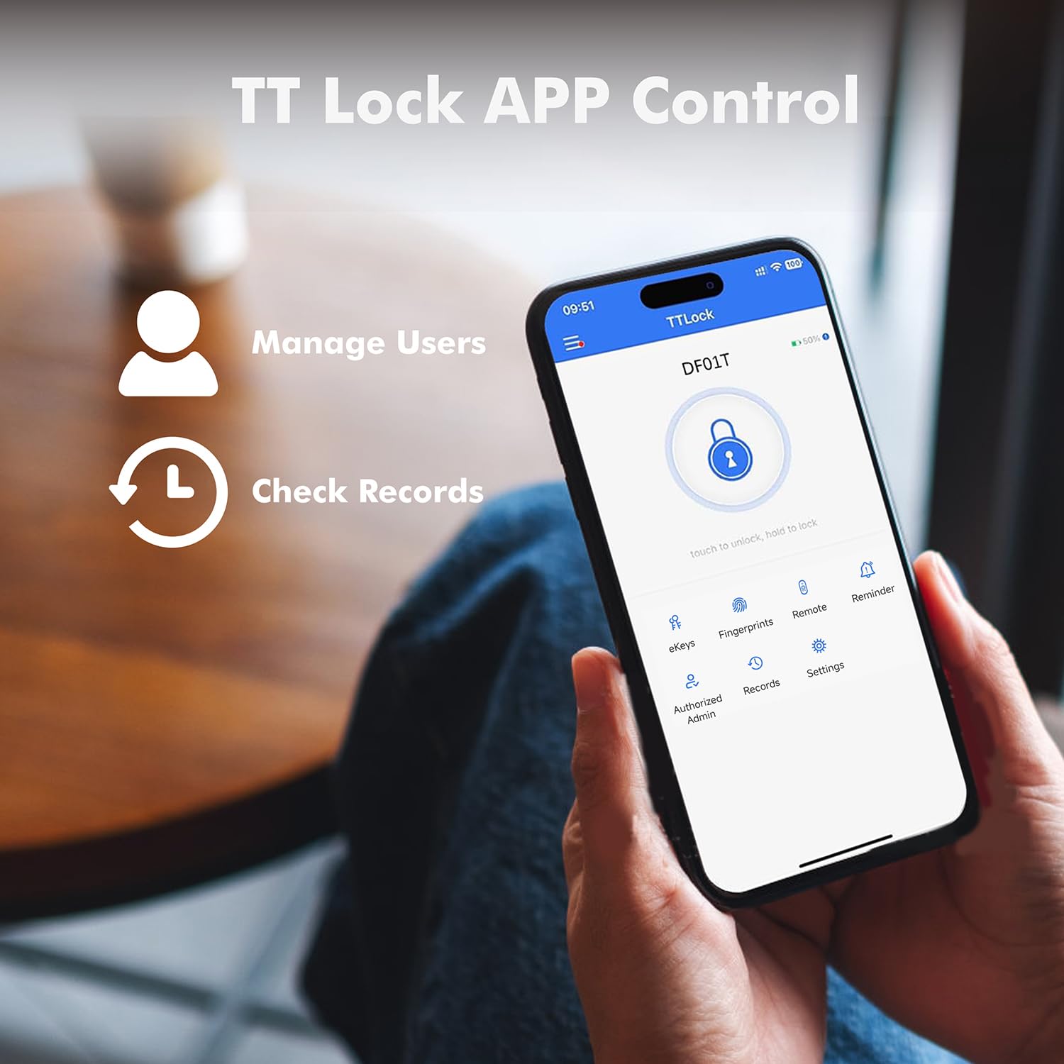 Serratura per porta d'ingresso senza chiave con impronta digitale, serrature intelligenti con contatore app, serratura biometrica con 2 chiavi, batteria da 10 mesi, blocco automatico, blocco one-touch