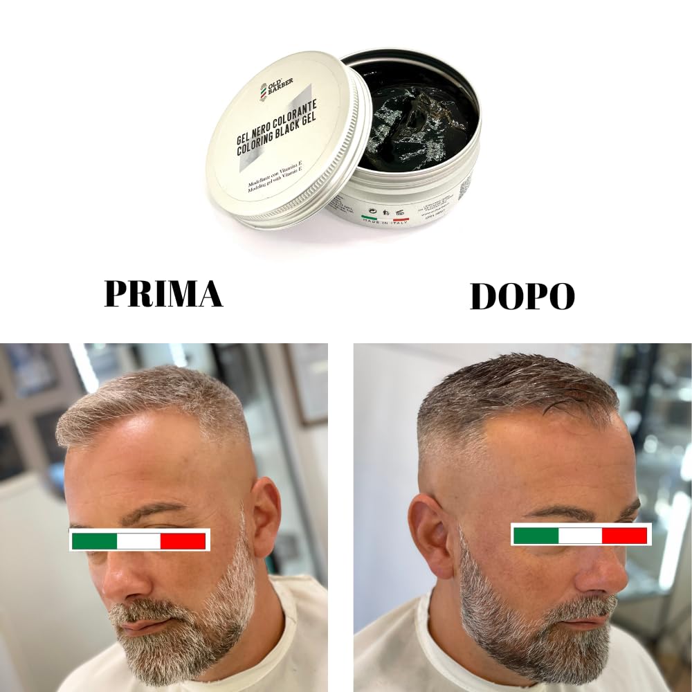 Black Gel Nero Modellante e Colorante per Capelli - Non Macchia e Maschera i Capelli Bianchi - Effetto Naturale - Tenuta media 150ml - Old Barber