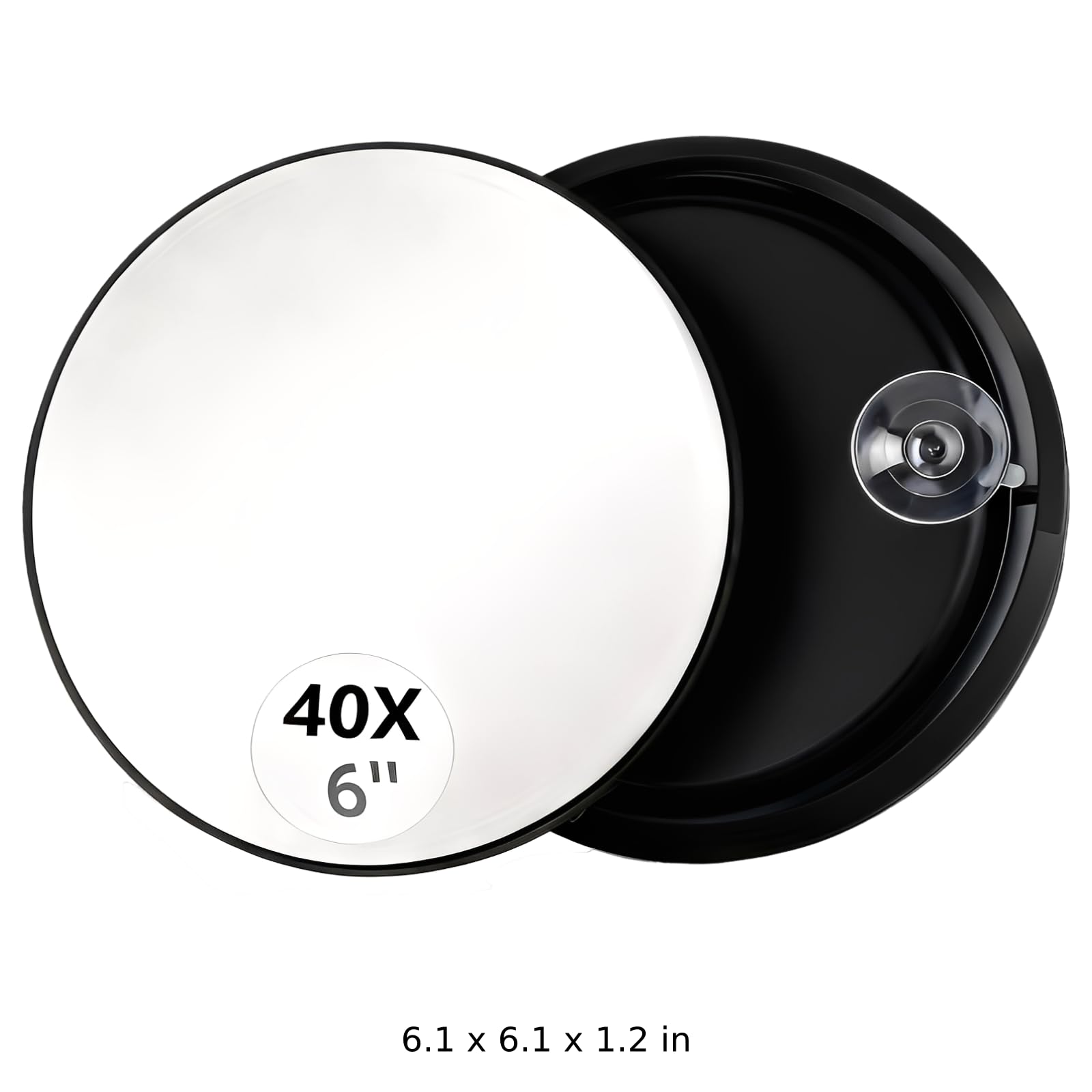 Vergrößerungsspiegel 40X mit Pinzette, 6 Zoll Saugnapf-Spiegel, Kosmetikspiegel für präzises Make-up und Detailkontrolle, schwarzer Rahmen, ideal für Reisen, mit schräger Pinzette