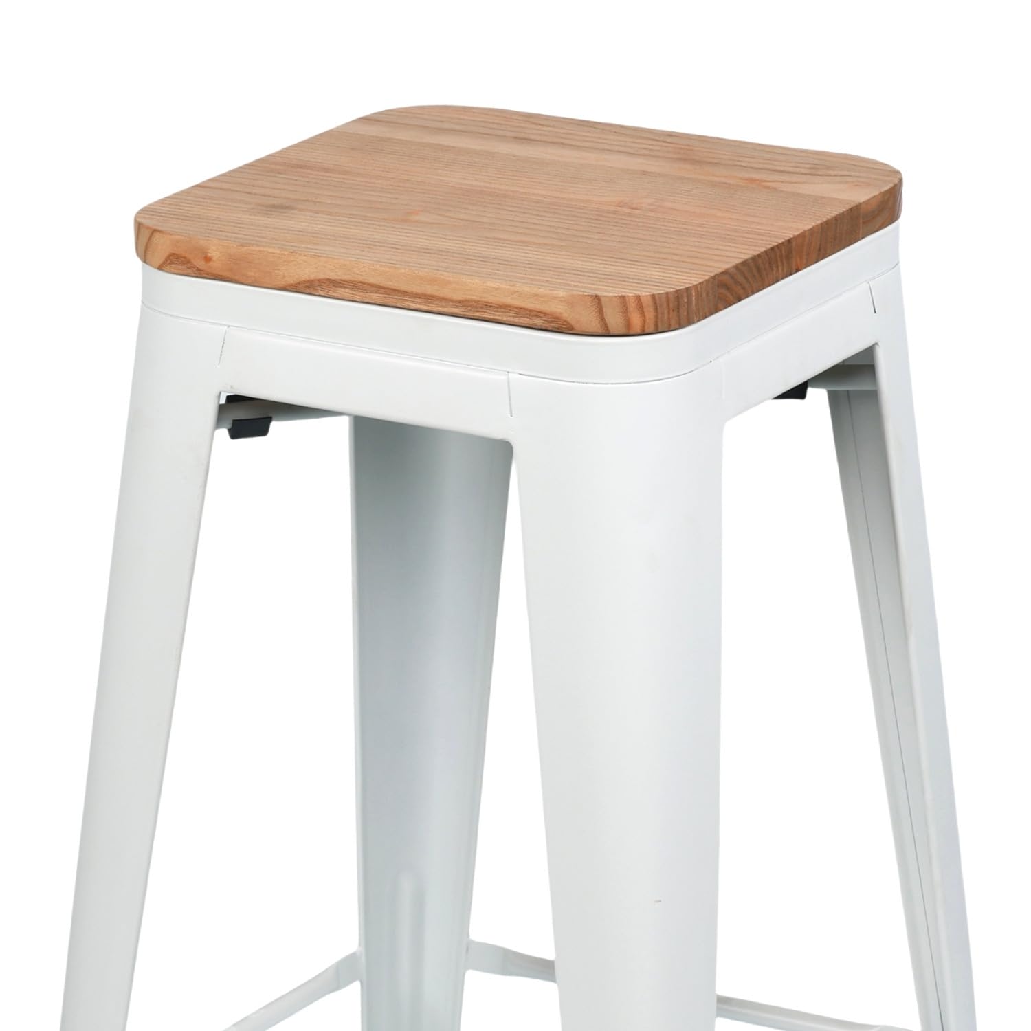 THINIA HOME Pack 2 Taburetes Medios Industriales Apilables de Acero y Madera 43x43x76cm