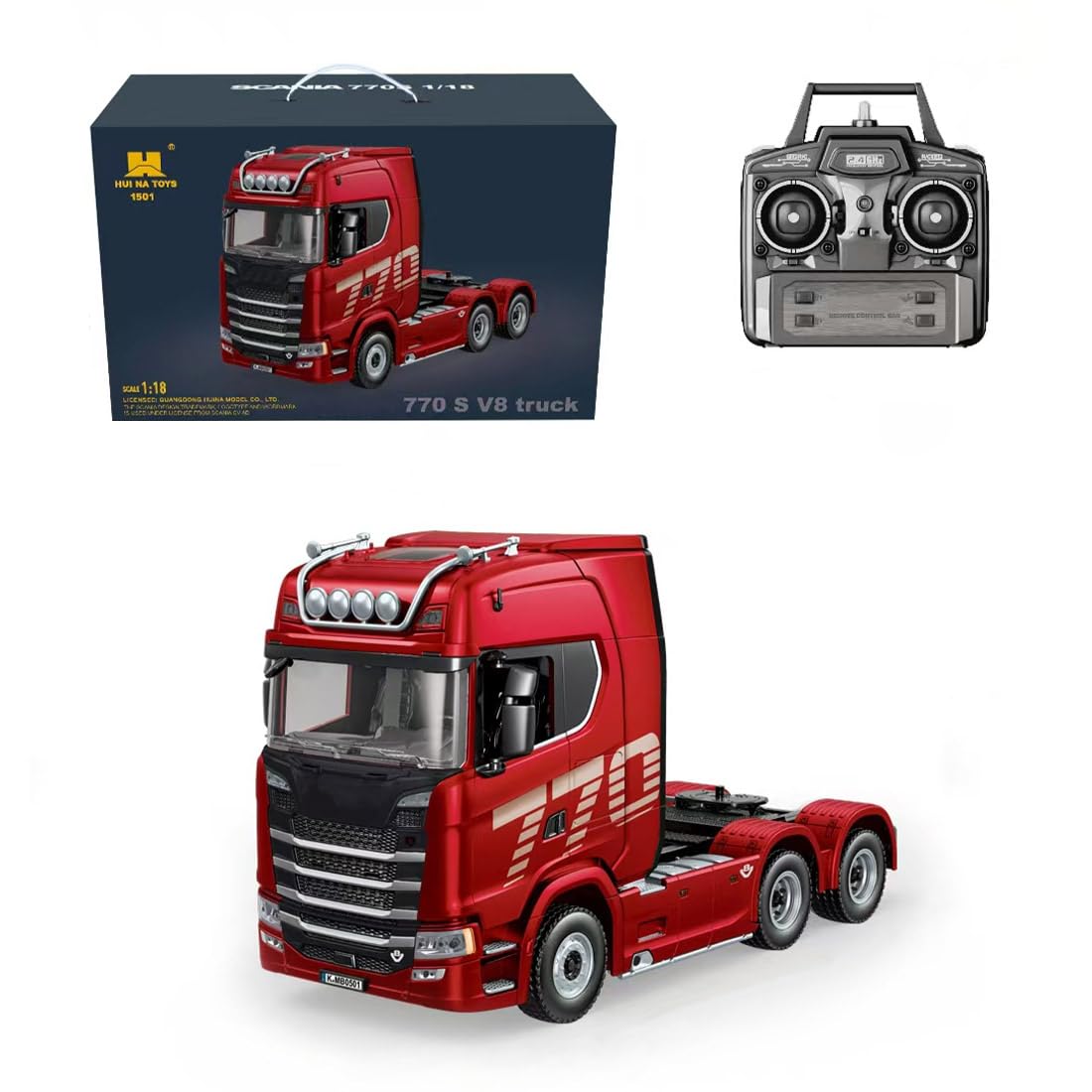 770S Semi-camion radiocommandé robuste à l'échelle 1/18, véhicule 2,4 GHz avec direction fonctionnelle et lumières DEL pour collectionneurs et amateurs, affichage à la maison et jeux en