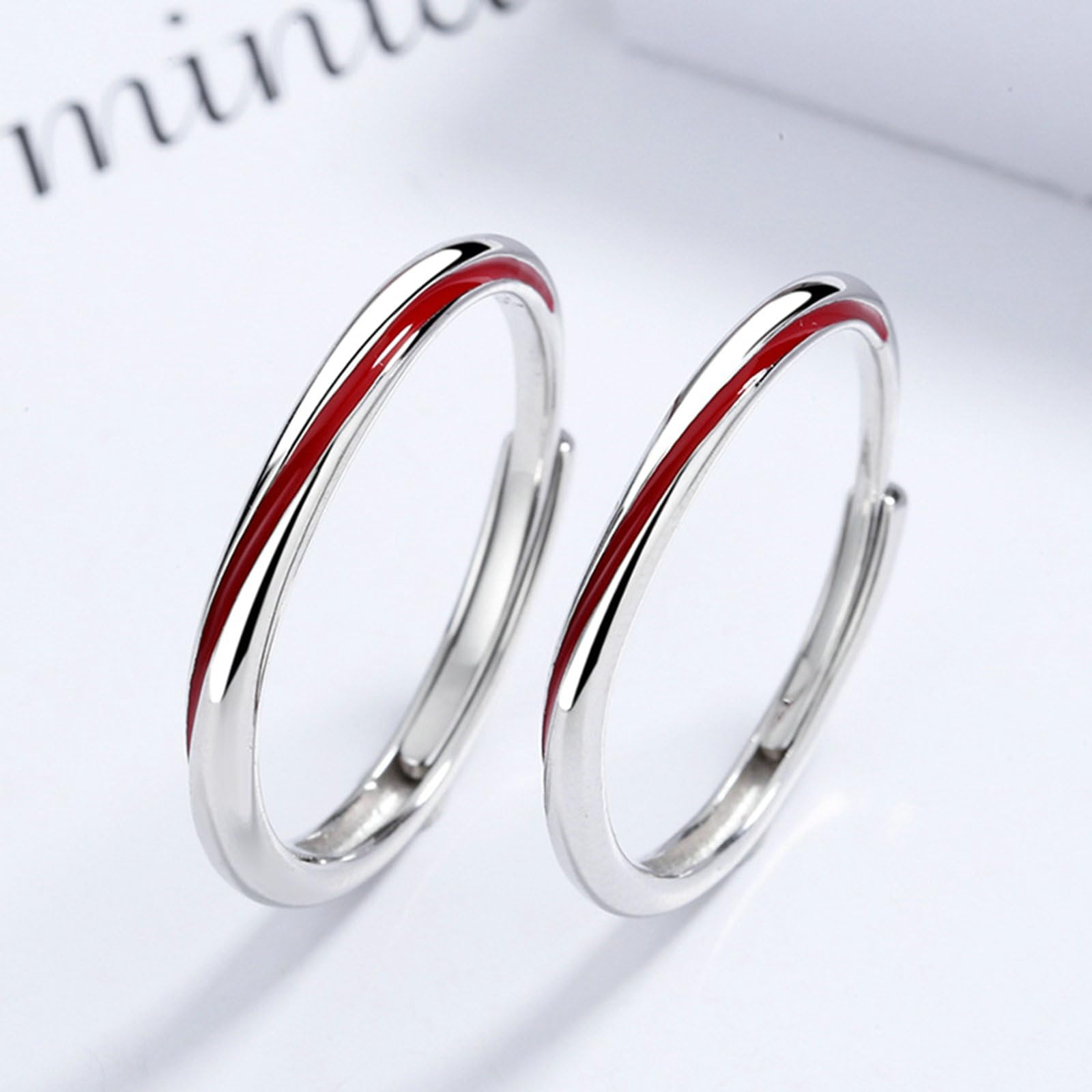 BCughia Anello Coppia Filo Rosso, Anelli Coppia Argento 925 con Linea Rossa Anelli Fidanzamento Coppia Personalizzata Anelli Matrimonio Lui e Lei Regolabili