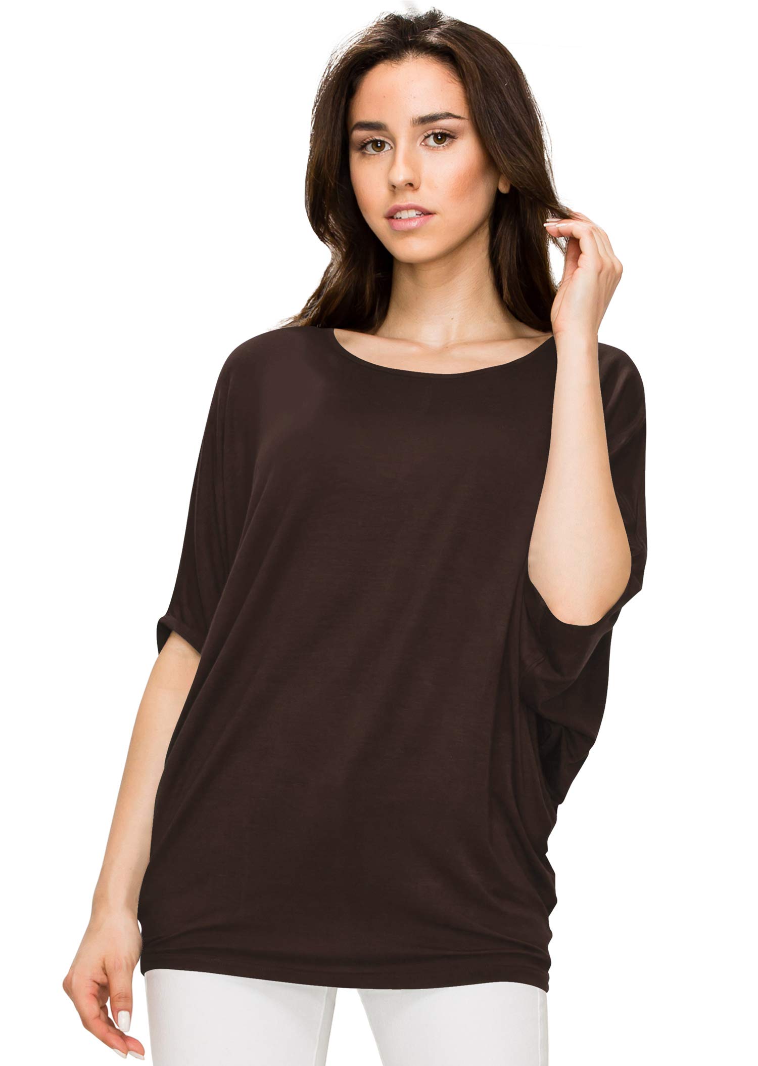 Lock and Love Women's Solid Scoop Neck Short Sleeve Loose Blouse Batwing Dolman Top Oversize