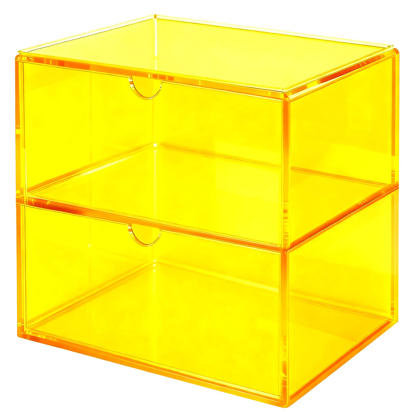 Acrylic Desk Organizer with Drawers Stackable Makeup Organizer for Vanity Office Countertop Cosmetic Display Cases Makeup Storage Box, Neon Yellow
