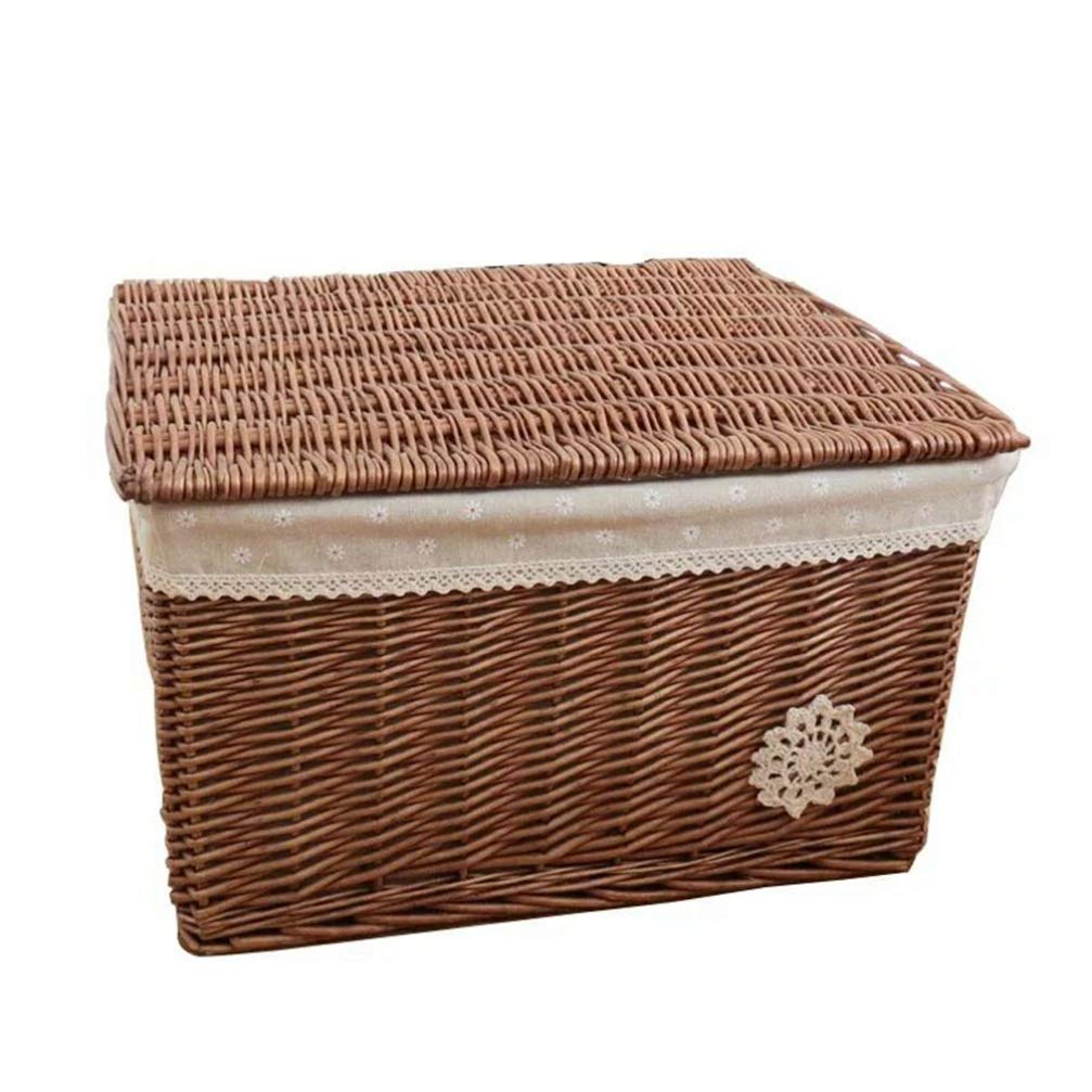 Cesto Portaoggetti Intrecciato in Rattan Con Coperchio Scatola Organizzatrice Per Cosmetici E Oggetti Vari Perfetta Per Camera Da Letto E Soggiorno Piccola
