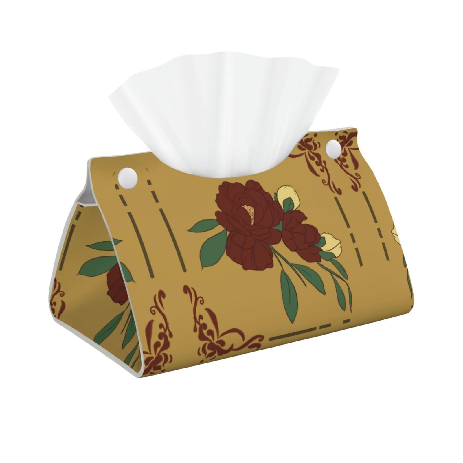 Tissue Box Cover Double Sided Leather for Desk Home spa Office Bathroom, Bedroom Vanity Countertop Night Stands Desk Car Red Moonflower Picture