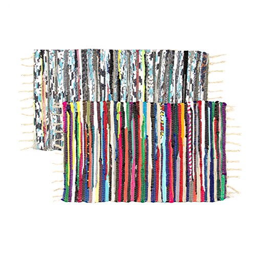 Royal Collection (2 Pack) Chindi Doorway Rag Rug Set 20 x 32 Multi-Color Recycled Cotton Woven Entryway Rug
