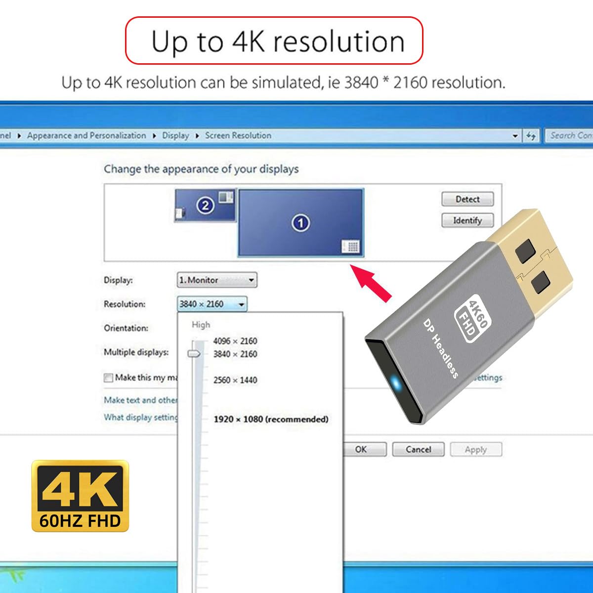 Remote Desktop Headless Adapter 4K 60Hz DisplayPort Dummy Plug ...