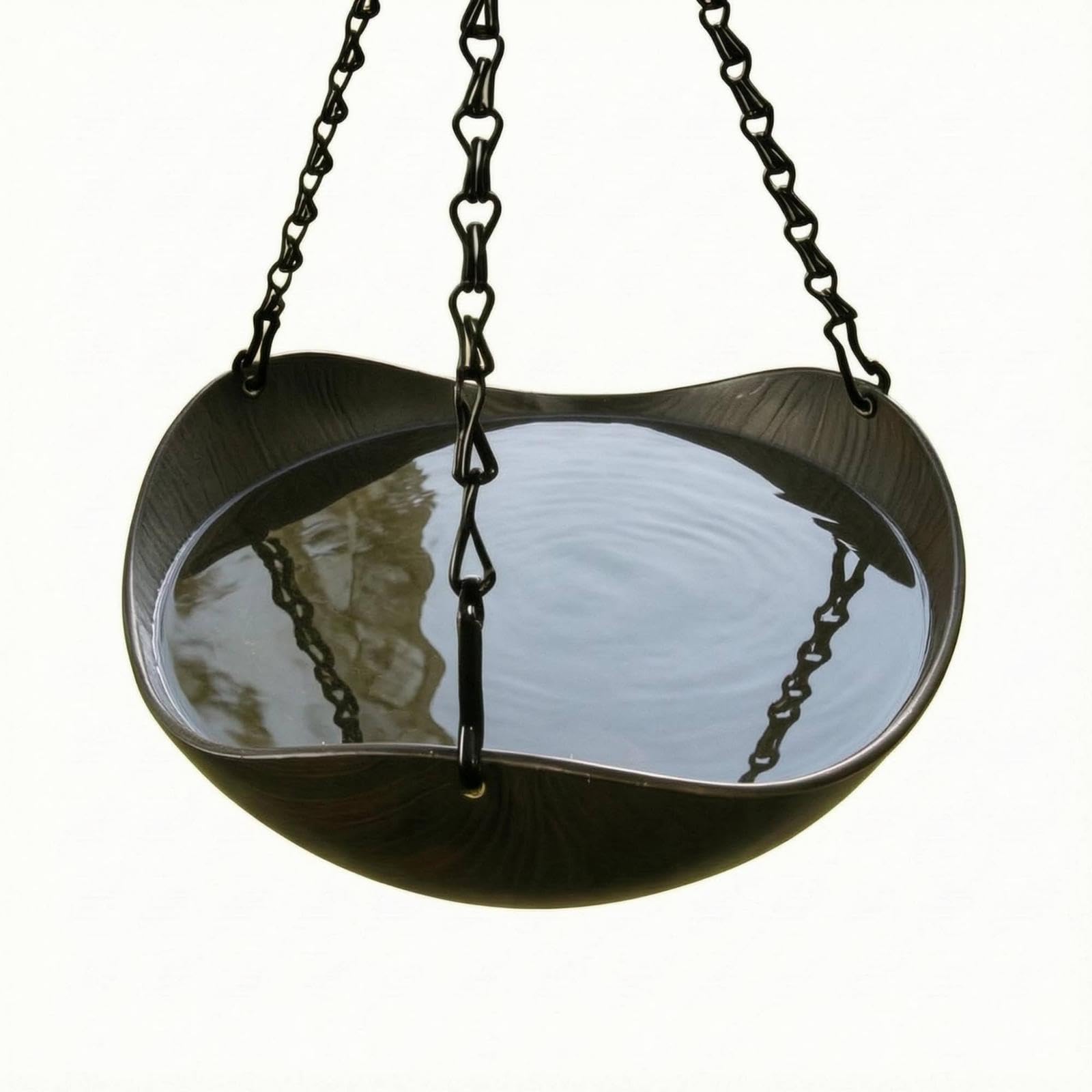 Hanging Bird Bath Feeder Wood-Grain Suspended Bird Bath Black Chain for Patio Dark Wood Grain 1PCS-image-15