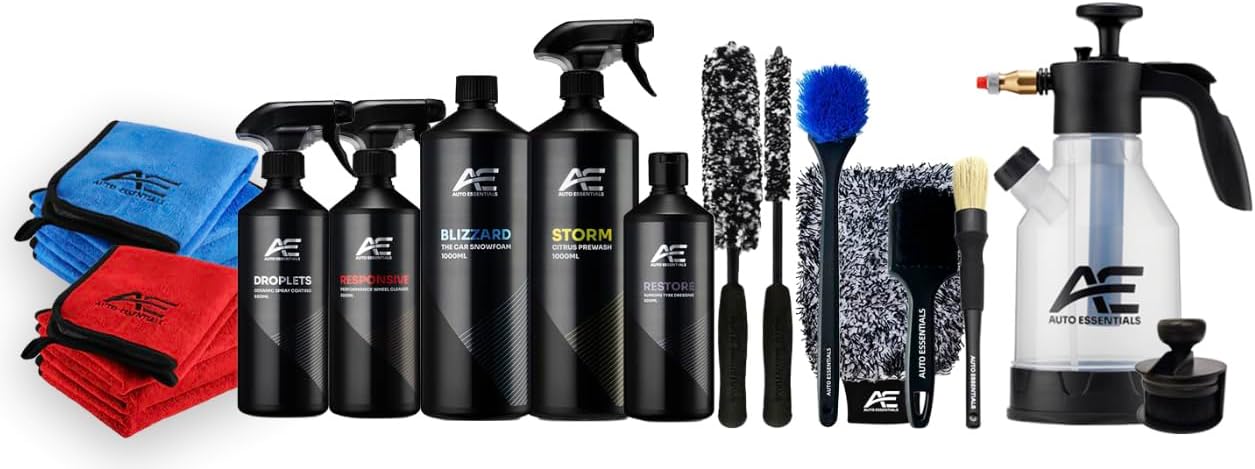 Auto Essentials Pro 21 Piece Car Wheel Alloy Detailing Cleaning Kit + Brushes Rags & Foam Pump