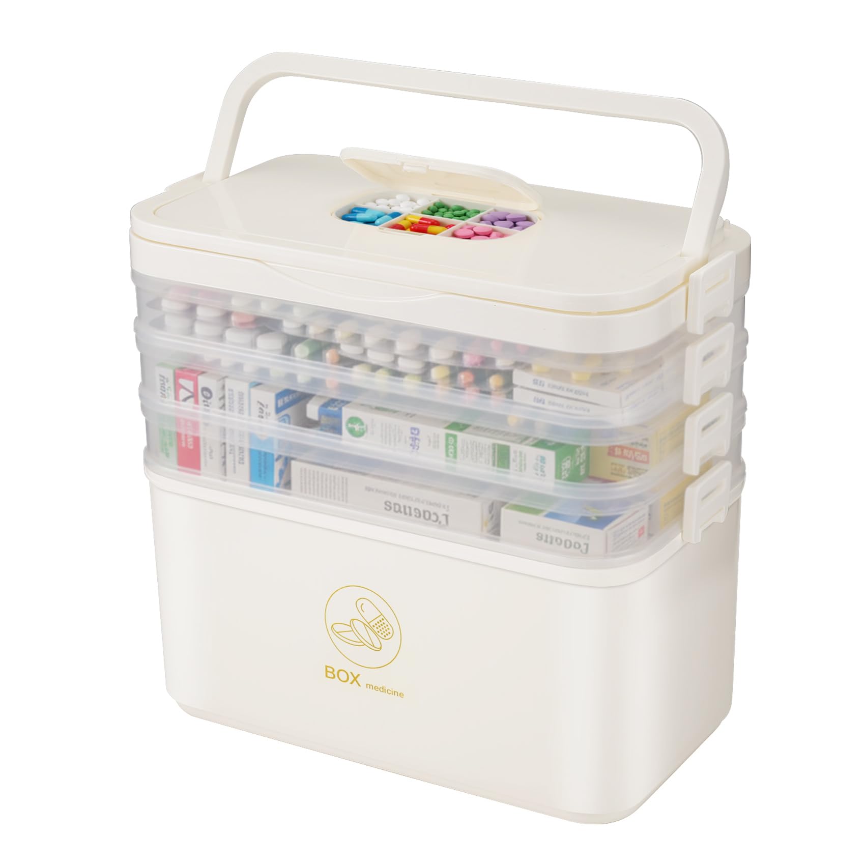 Feeter White 4 Layer Medicine Storage Box,Household Medicine Container Box Organiser With Handle, Box,Portable With Lid Medication Storage Box Medicine Cabinet For Home,School (White)