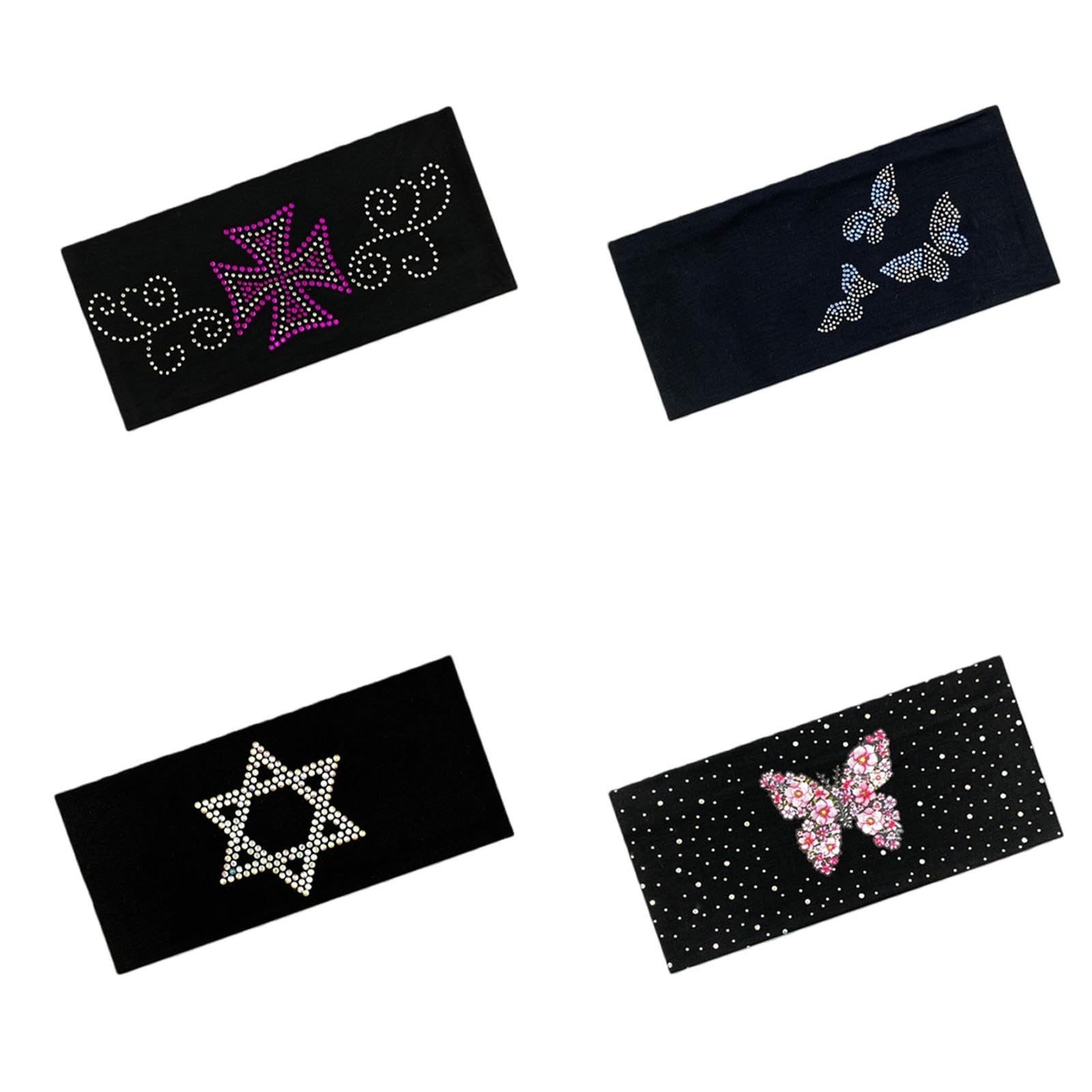CYUCHENC wide headband 4 Pack Fashionable Perm Butterfly Rhinestone Sparkling Elastic Brim Women-4-four