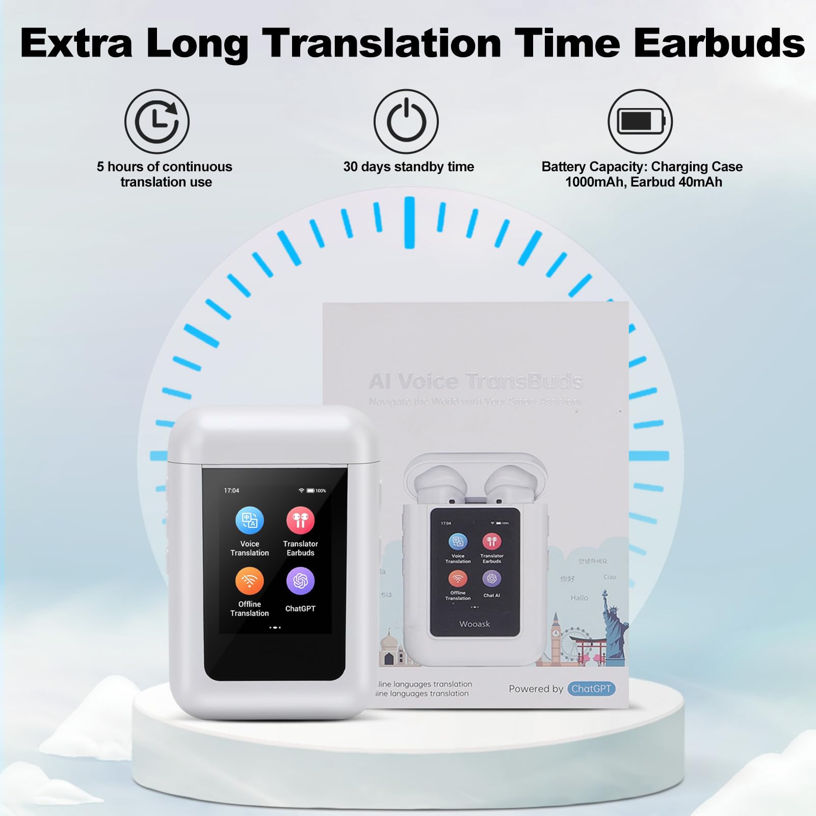 Amazon.co.jp: AI言語翻訳イヤホン、LCDタッチスクリーン付きAI