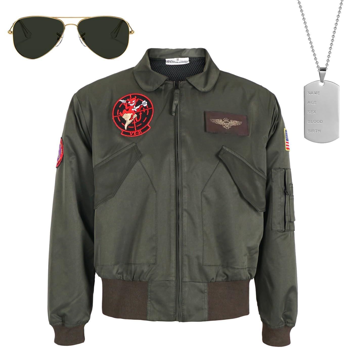 CoolChange Fliegerjacke im Pilotenstil – Bomberjacke von Maverick mit Patches & Namensschildern | S–XXL