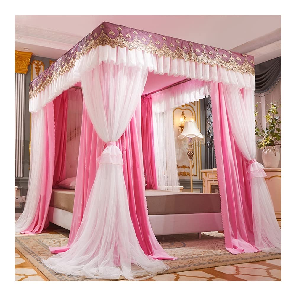GTHTUHFD Mosquito Net For 1.8M/6Ft Bed, 4 Pole Support Luxury Bed Canopy, Bedroom Decorative Blackout & Dust Proof Bed Curtain,Style 1-1.8x2x2m