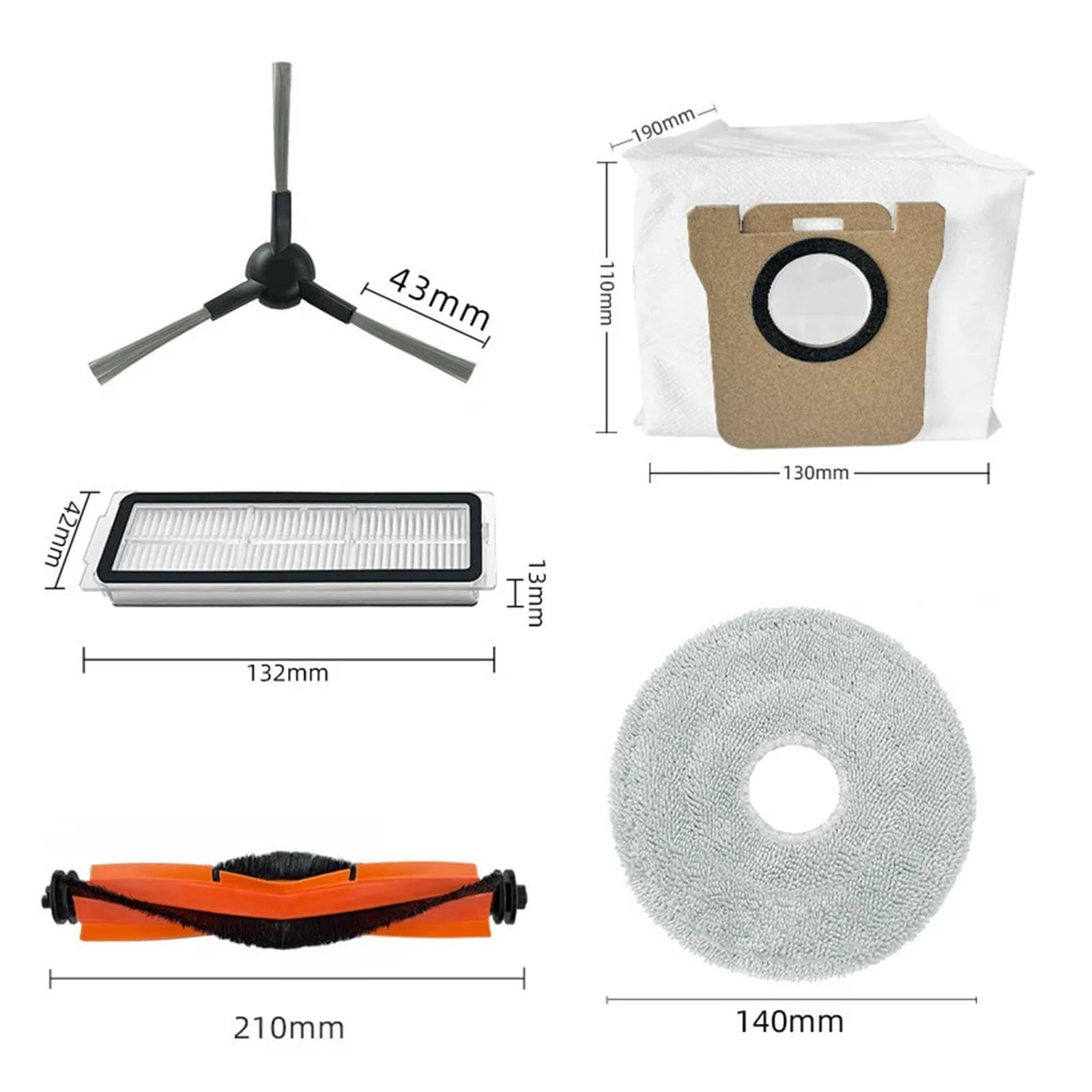 Kompatybilny z Xiaomi M30 D102 Części zamienne do odkurzacza Główna szczotka boczna Podkładka na mop Worki na kurz Tkaniny Filtr Hepa(Set-6)