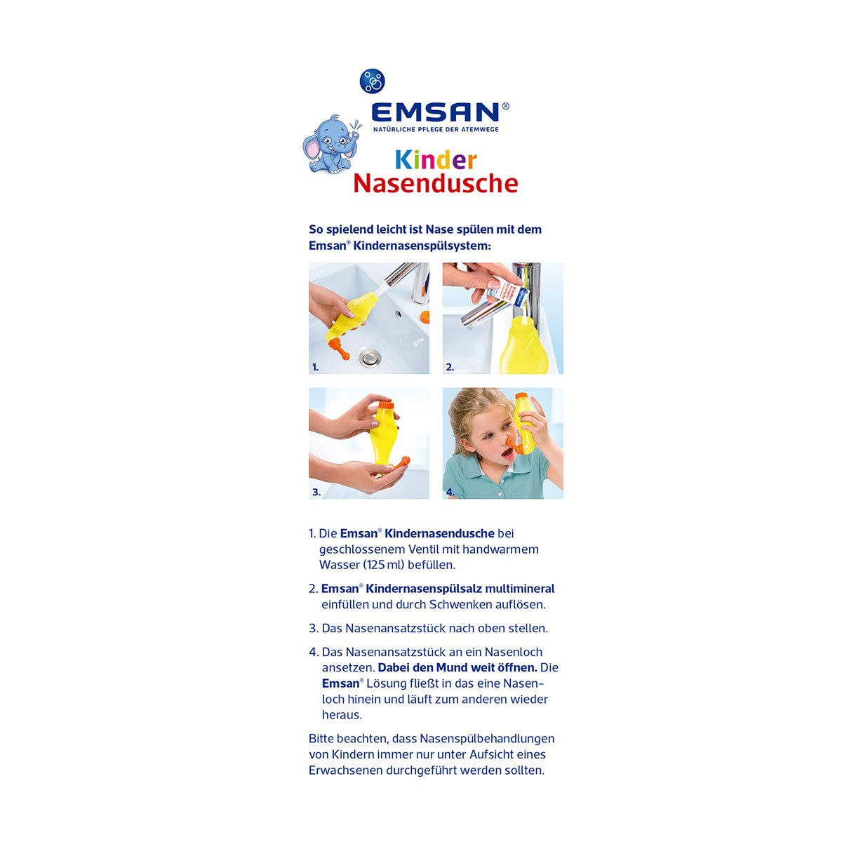 Emsan Kinder Nasendusche mit 10 Beuteln Nasenspülsalz, 1er Pack
