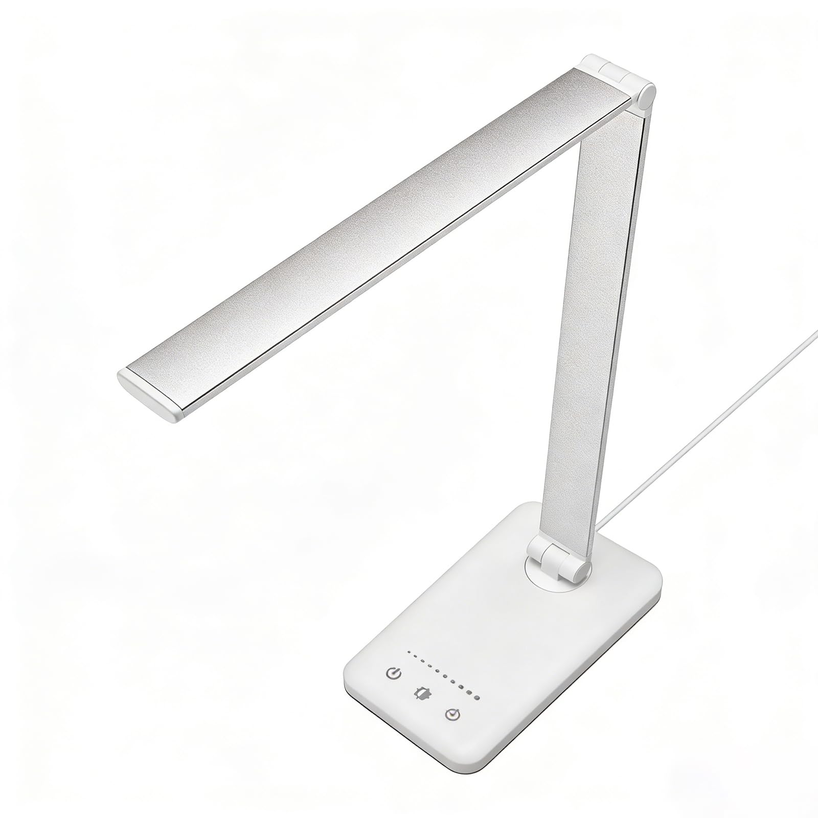 LED-Schreibtischlampe mit USB-Ladeanschluss, 5 Farbmodi, 10 dimmbare Helligkeitsstufen, augenschonendes Leselicht, Touch-Steuerung und 30/60-min-Auto-Timer, Silber