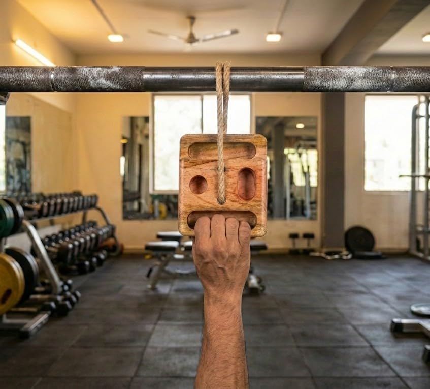 Image of Wooden Hangboard Grip Trainer - CNC Milled Natural Wood Finger Strength Board with Multiple Grip Options, Pinches & 10 /20 /23 mm Pocket Depths for Climbing Training