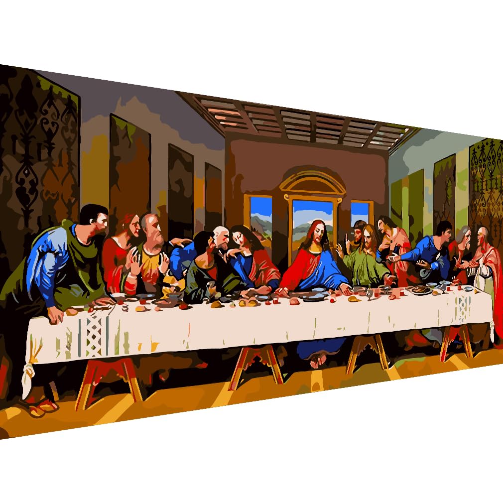 CYNART Large Paint by Numbers Kit for Adults Beginner,16x36 Inch DIY Large Size The Last Supper Paint by Numbers Canvas,Easy Acrylic Jesus Paint by Number Kit for Gift Home Wall Decor