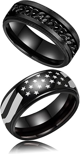 Anillo giratorio para hombre para aliviar la ansiedad 0.315in de acero inoxidable negro con incrustaciones de anillo de ansiedad, joyería tamaño de