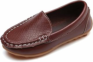 Children's Moccasins Boat Shoes, Girls Soft Leather Loafers Boys Flat Low Shoes Non-Slip Ballet Flats Lightweight Bean Sho...