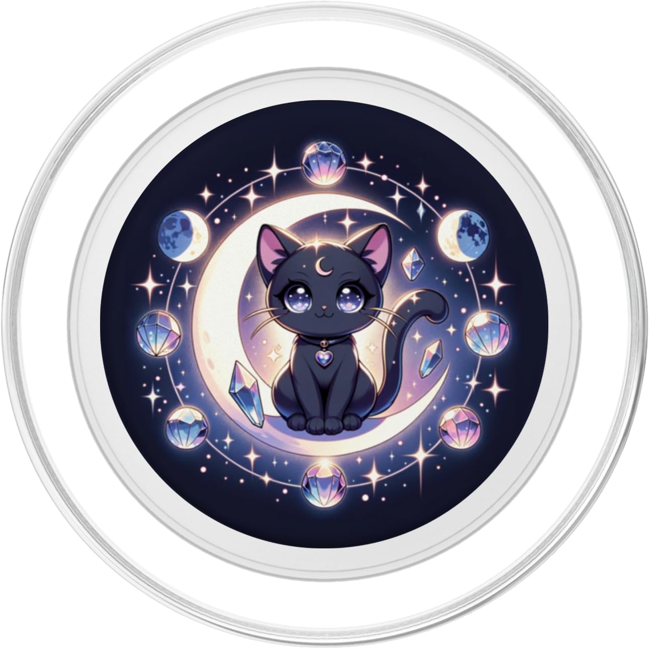 Moon Phases Crystal Witchy Cute Black Cat Kawaii Pastel Goth PopSockets PopGrip for MagSafe