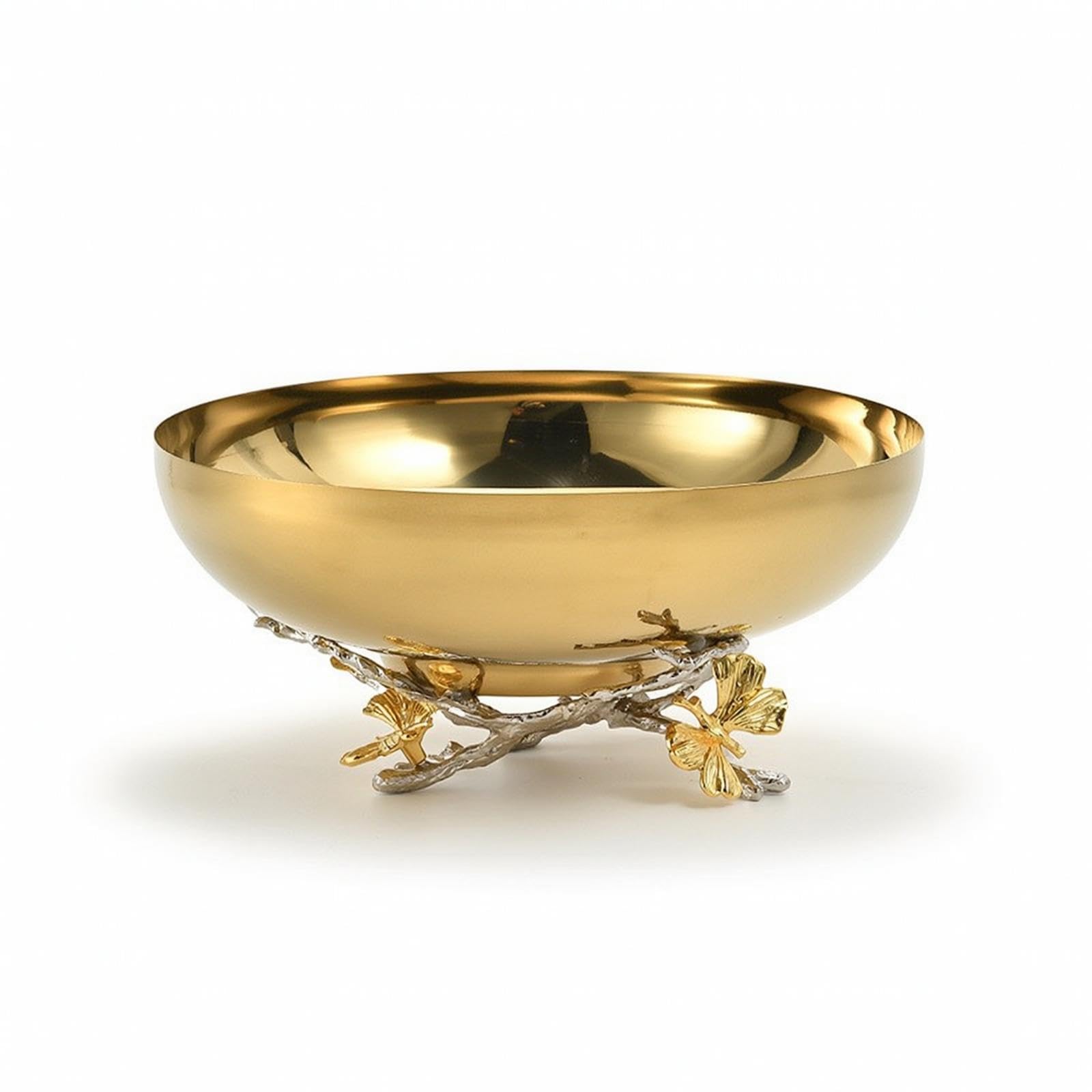Bowl with Butterfly Base Polished Gold Metal Bowl Reflective Metal Display Tray for Coffee Table, Sideboard, Vanity L-image-48