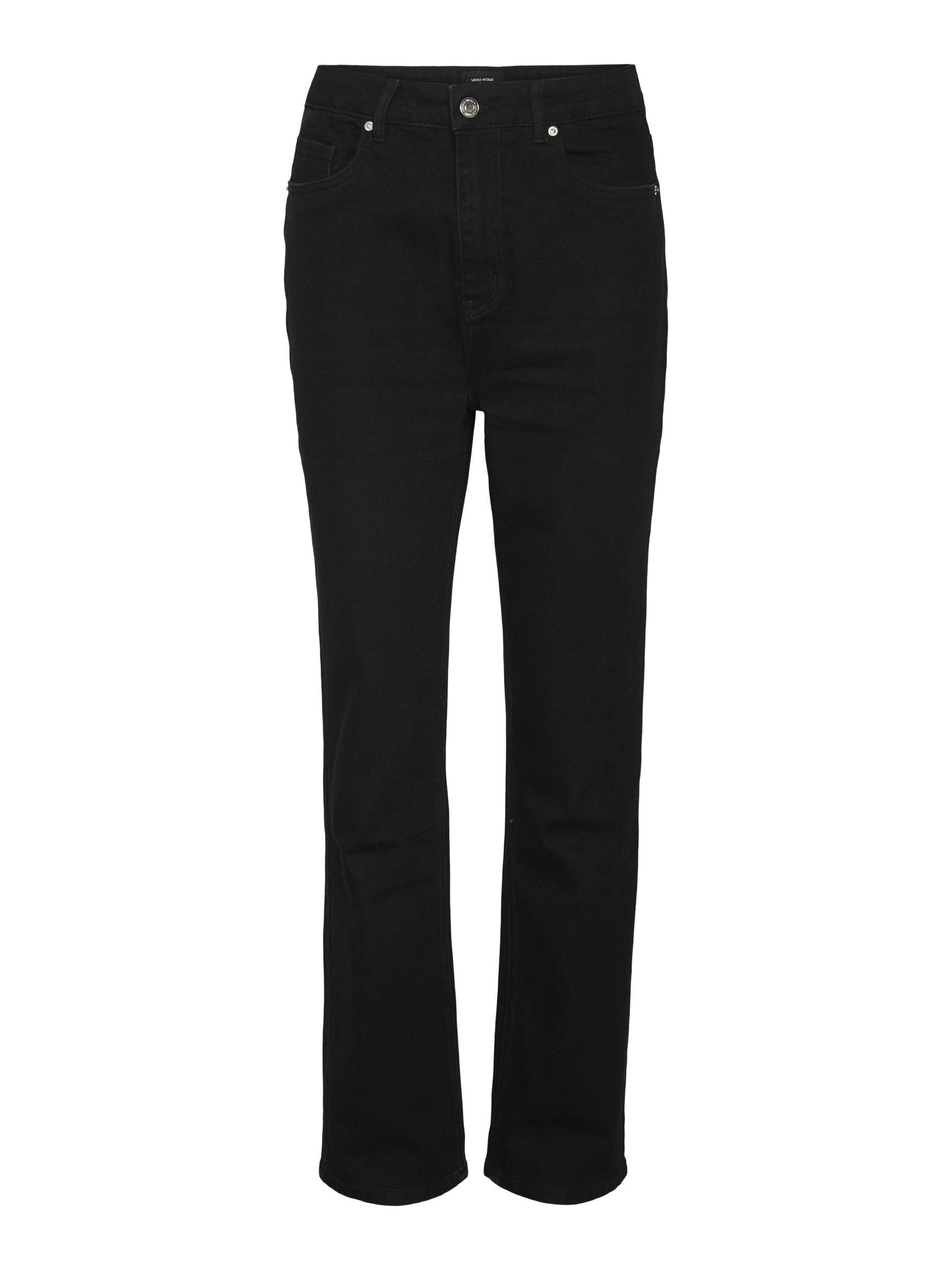 VERO MODA Female Straight Fit Jeans VMDREW High Waist, Black Denim, 28W x 30L