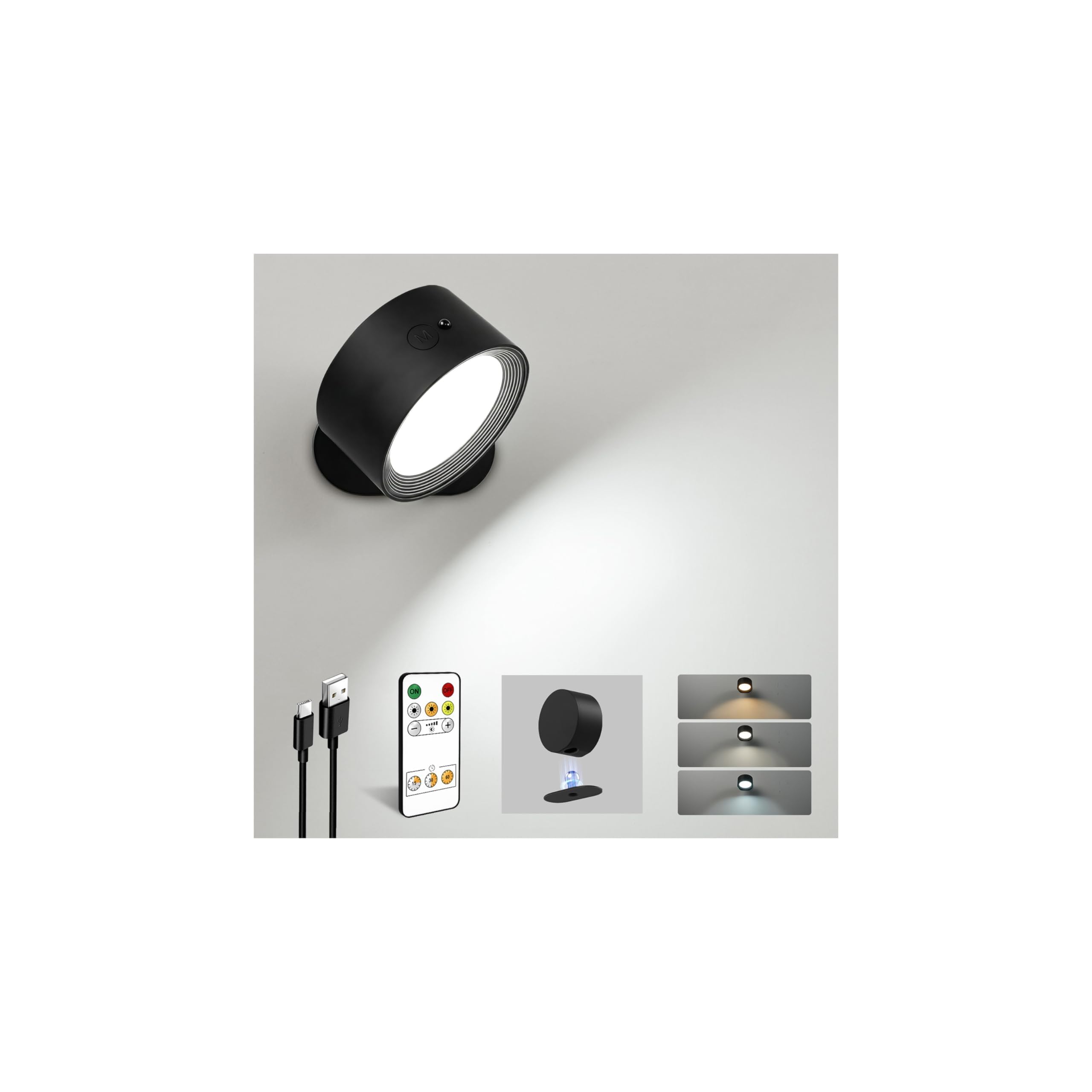 EZVALO LED wandleuchte innen,Wandlampe Kabellos mit Fernbedienung,3 Farbmodi Touch Control and Fernbedienung,360° Drehbar,Dimmbare kabellose Wandlampe für Studium,Schlafzimmer