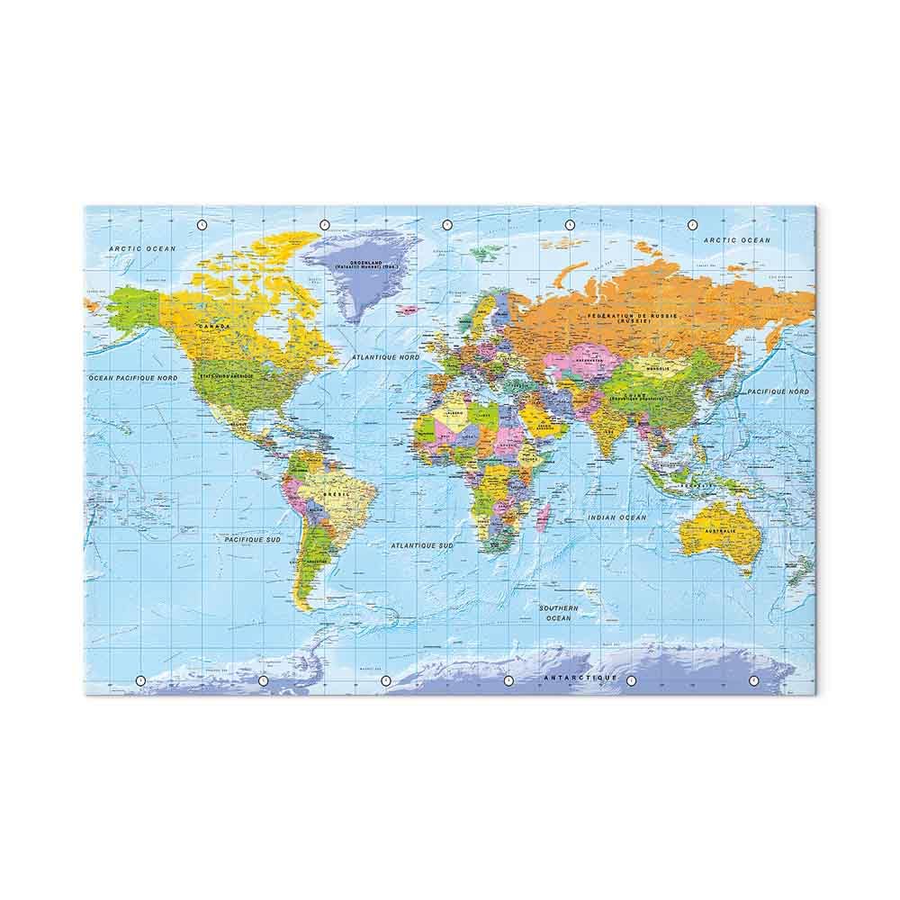 murando - Tableau à Épingles et Peinture sur Toile Combinés 120x80 cm - Avec Crochets Clous et Punaises Argentées - Panneau en Fibres pour Notes et Affichage - Carte du monde k-A-0302-v-a