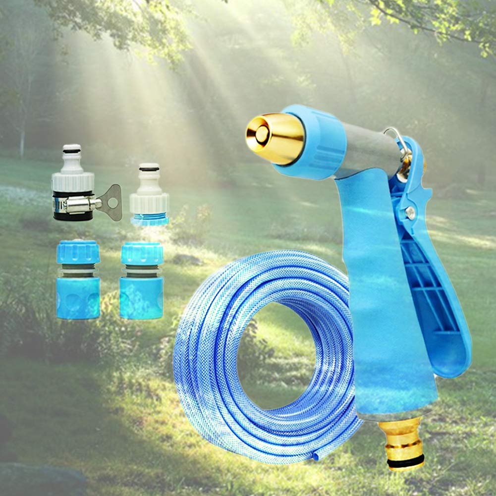 Pistola pulverizadora de manguera de jardín, boquilla de pulverización de agua de aleación resistente, espiral 4 patrones de riego ajustables (traje de 30 m)