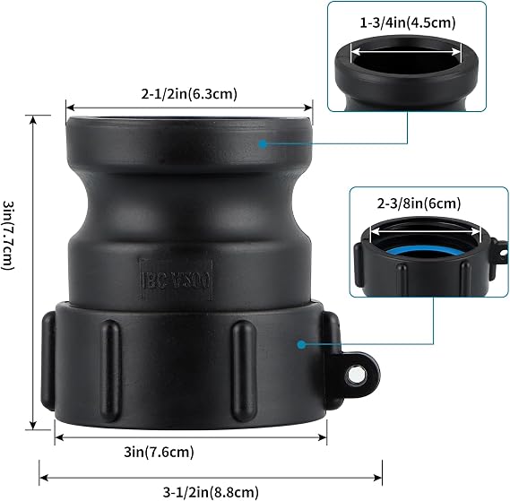IBC Tote Adapter, Cam and Groove Fitting (2 Female Buttress Thread x 2 Male Adapter)