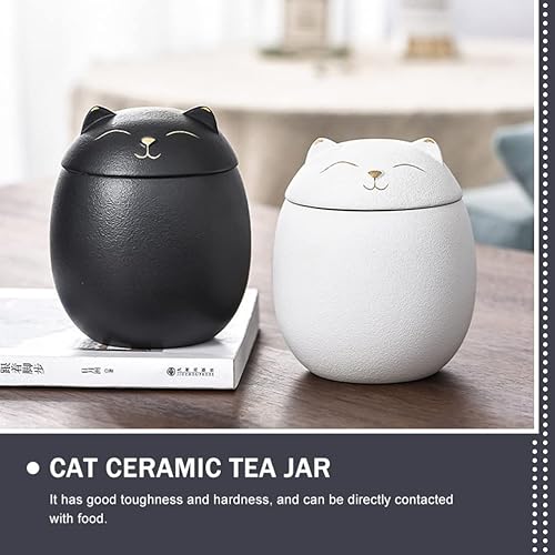 Miniatura 9 de Zerodeko Tarro de caramelo de cerámica para almacenamiento de té, tarro de gato té de cerámica sellado 5.4 fl oz retro hogar cocina contenedores de