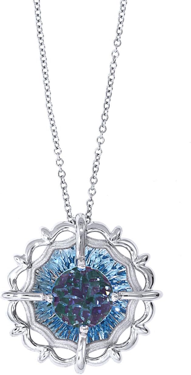 Galatea 14k White Gold DavinChi Cut Blue Topaz Pendant Necklace, 18"