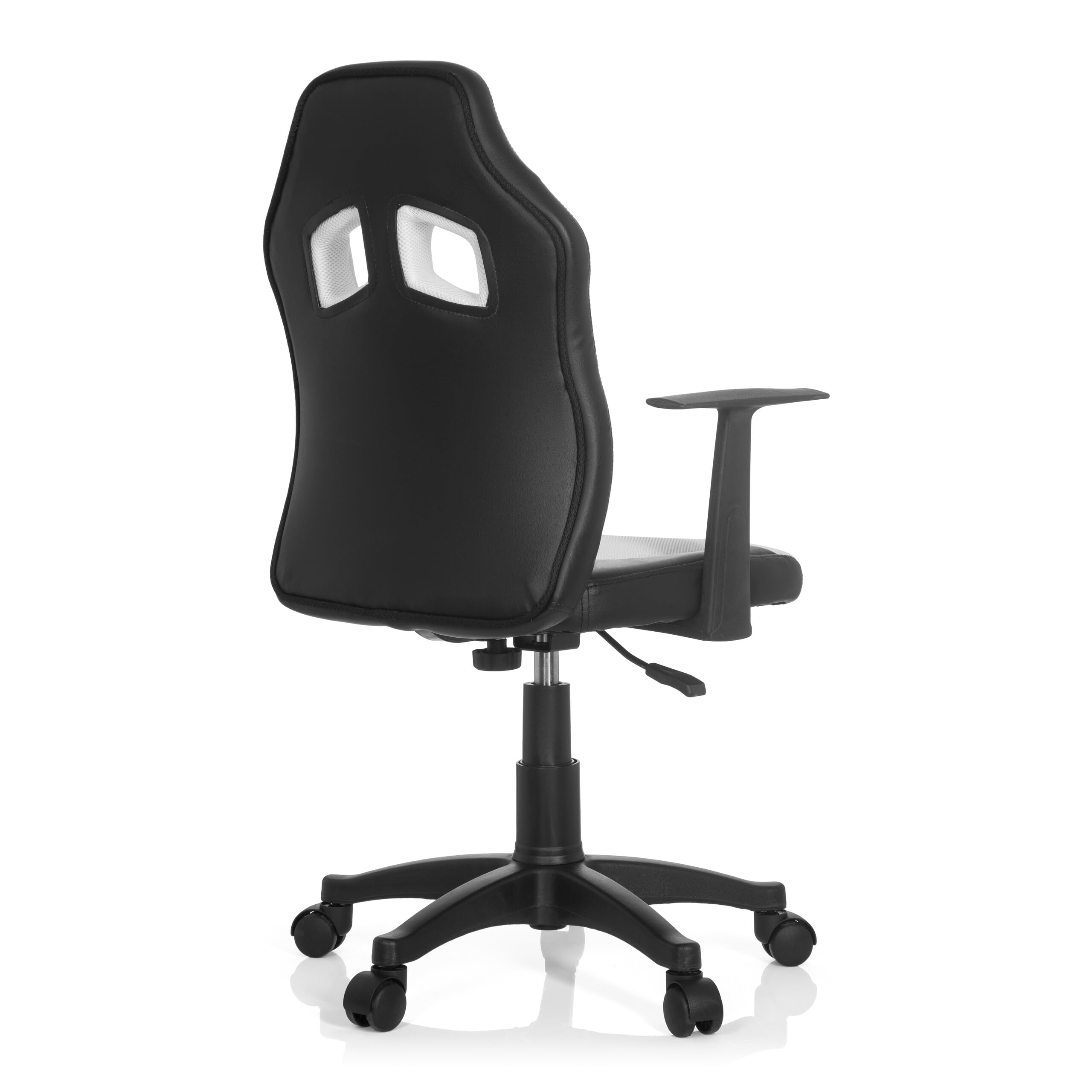 hjh OFFICE 670830 Kinder-Drehstuhl Kid Game AL Kunstleder Schwarz/Weiß höhenverstellbarer Kinderschreibtischstuhl mit Armlehnen