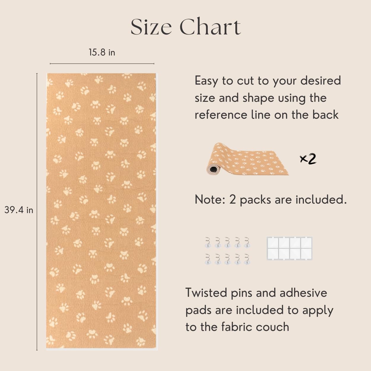 傷防止キャットマット、2枚セット &ndash; 39.5インチ x 15.8インチ トリミング可能な自己粘着式室内装飾パッド 家具、カーペット