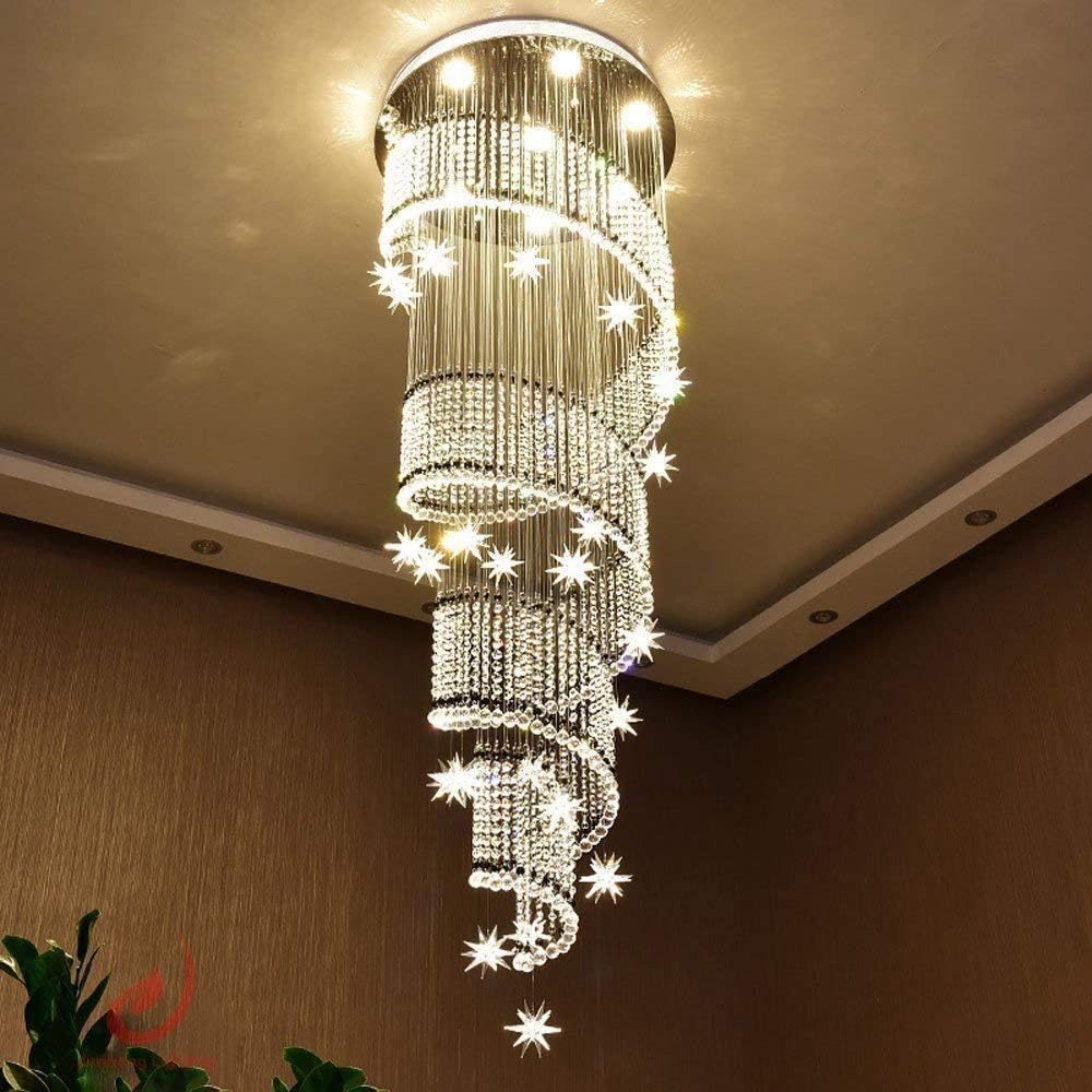 🔥 Hоt Dеаlѕ LED 3 Brightness Staircase Crystal Chandelier Living Room Lamp Ceiling Light Chandeliers Modern Ceiling Fixture Luxury Villa Lamps with Remote Control