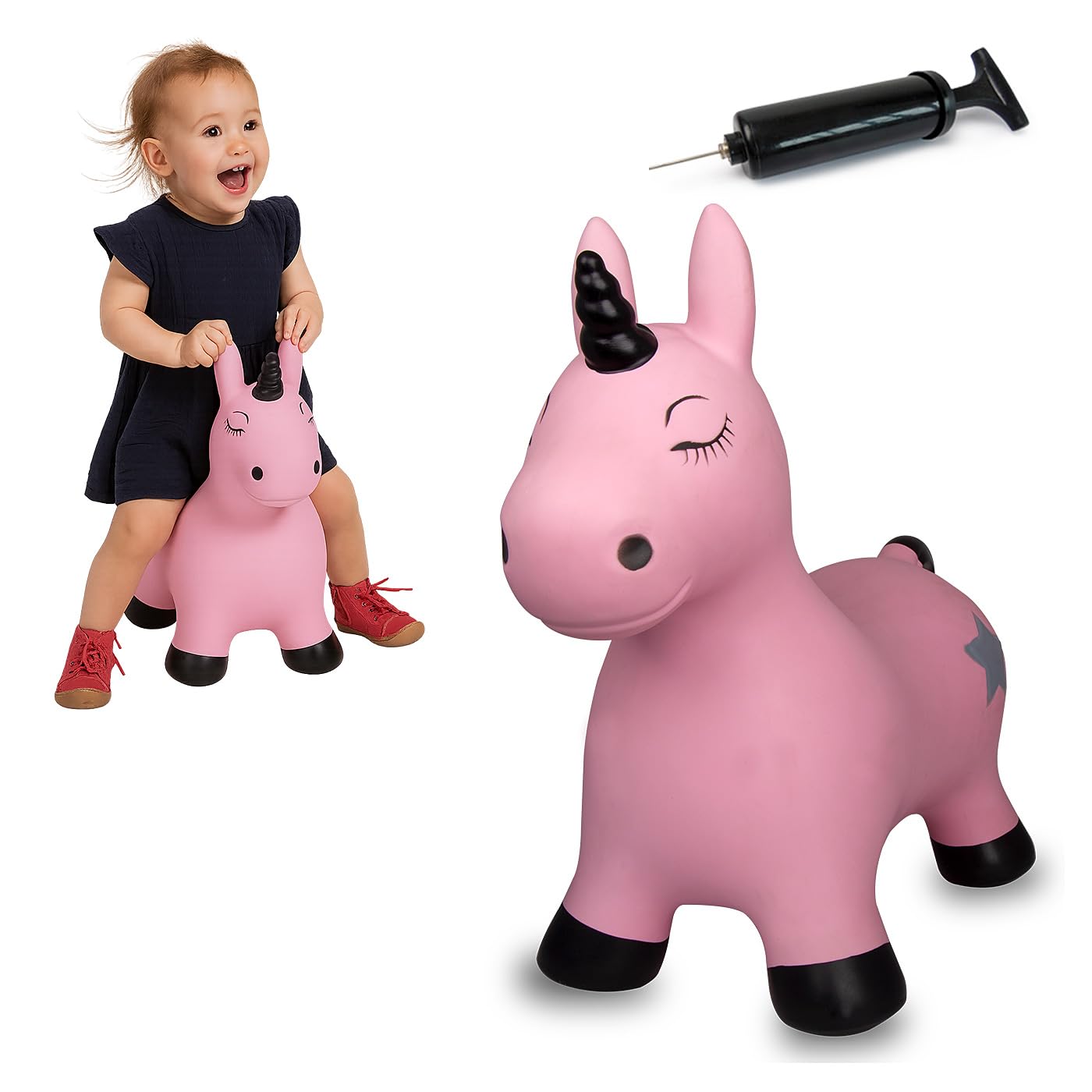 Jamara 460453 - Bouncy Animal Unicorn Pink with Pump - Promotes Balance and Motor Skills, Animal Ears as A Support, Robust, Easy-Care, Up To 50 kg