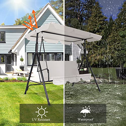 Coveronics 3-Person Porch Swing Chair, Adjustable Canopy Outdoor Swing With Steel Frame, 440 Lbs Patio Swing For Yard, Lawn, Garden, Pool, Indoor (Beige) #TOP5