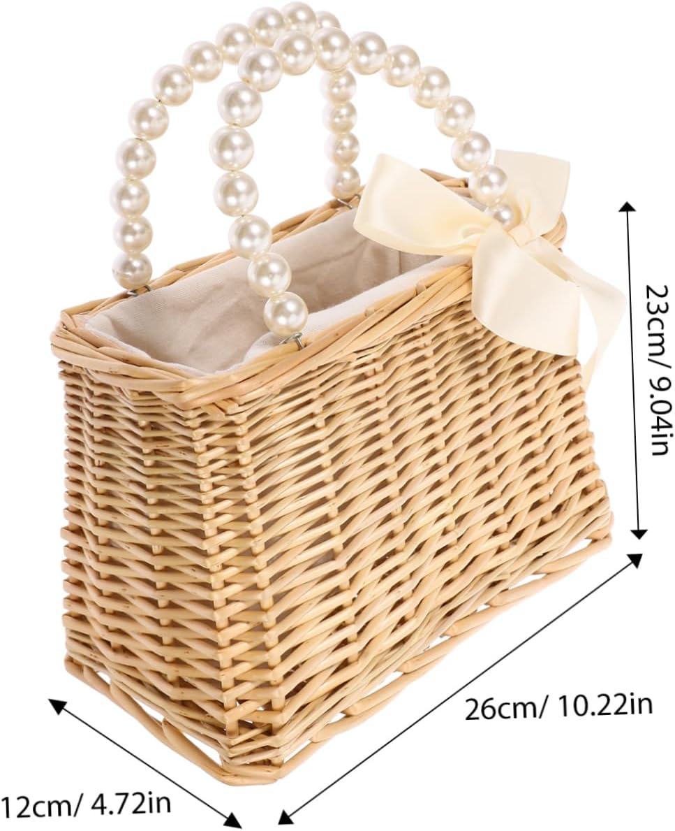 Fashionable Pearl Handbag Straw Beach Bag Ideal for Traveling Shopping and More