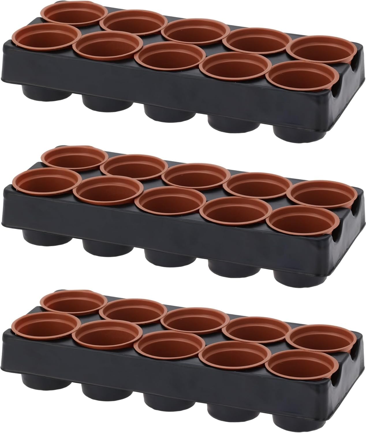 Muddy Hands Pack of 3-10 Pot Shuttle Tray with Plant Pots - Seed Starting Tray Set with 6cm Round Pots - Propagation Tray for Seeds, Herbs, Flowers & Vegetables - Indoor Outdoor Growing