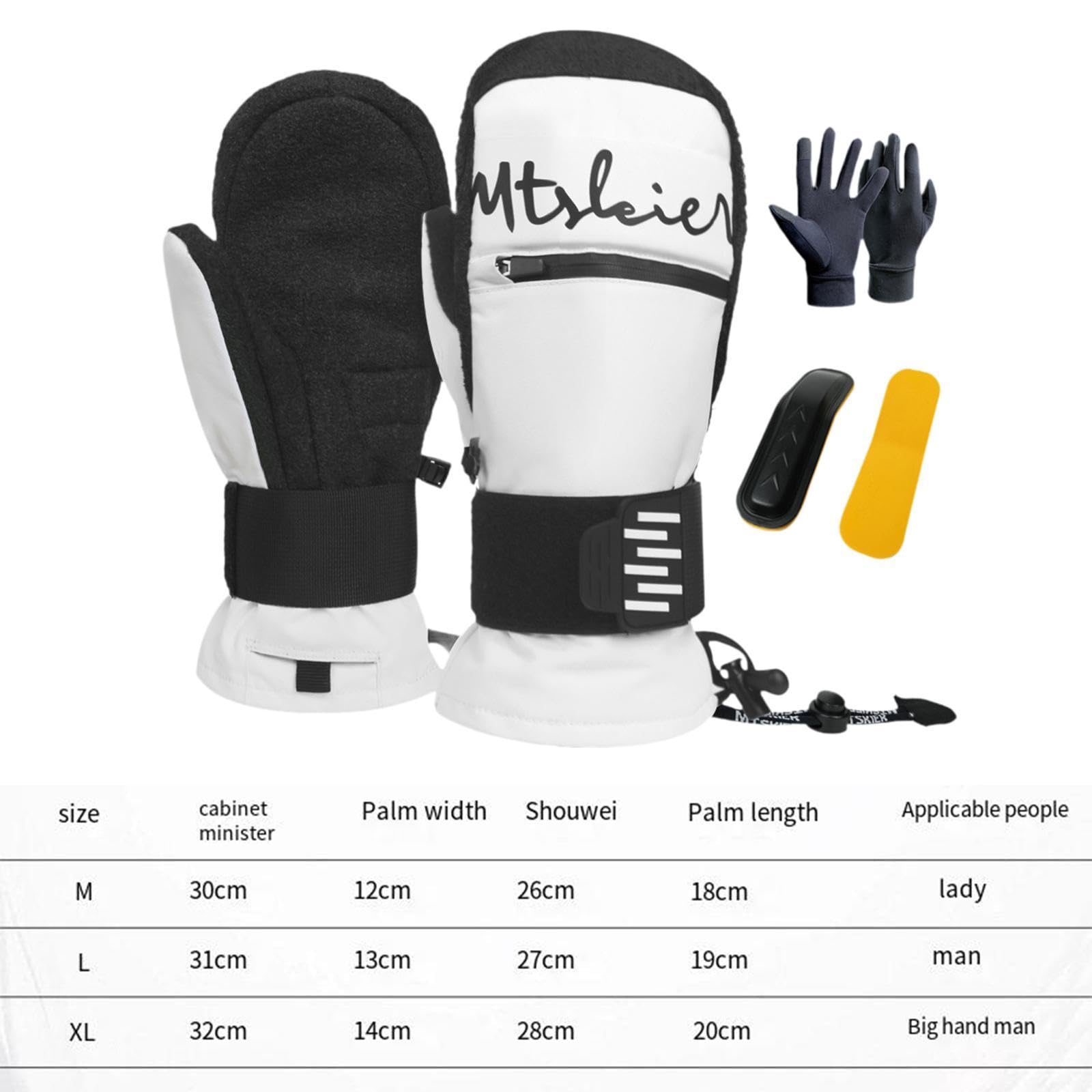 Gants de Ski, Gants de Snowboard, Gants d'hiver Confortables pour Femmes et Hommes, Gants de Neige pour Le Vélo, Le Ski et Plus Encore, avec Drago, Blancxl