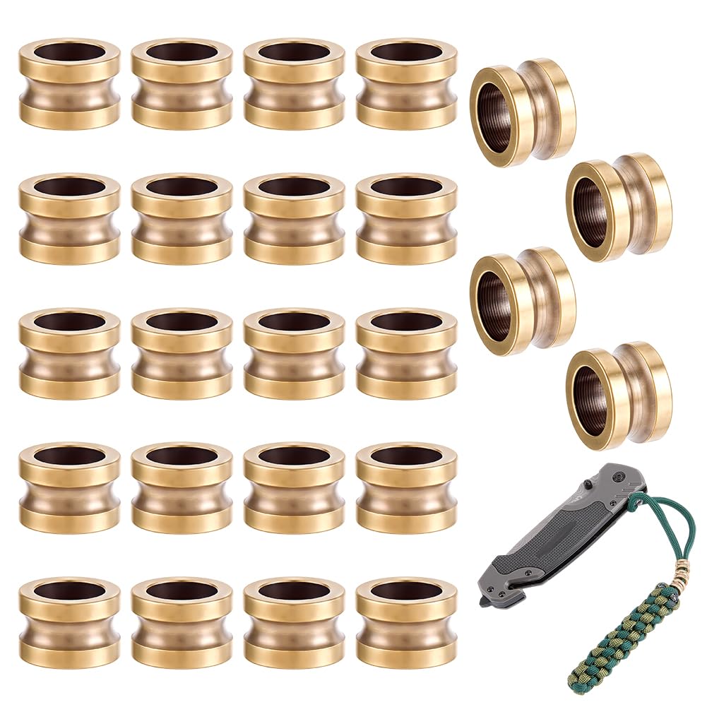 FINGERINSPIRE 24PCS Brass Paracord Bead 9x6mm Antique Gold Brass Beads Metal EDC Pendant Beads Spacer Bead with 6mm/0.24inch Hole for Outdoor Gear and Jewelry Making DIY Crafts Accessories